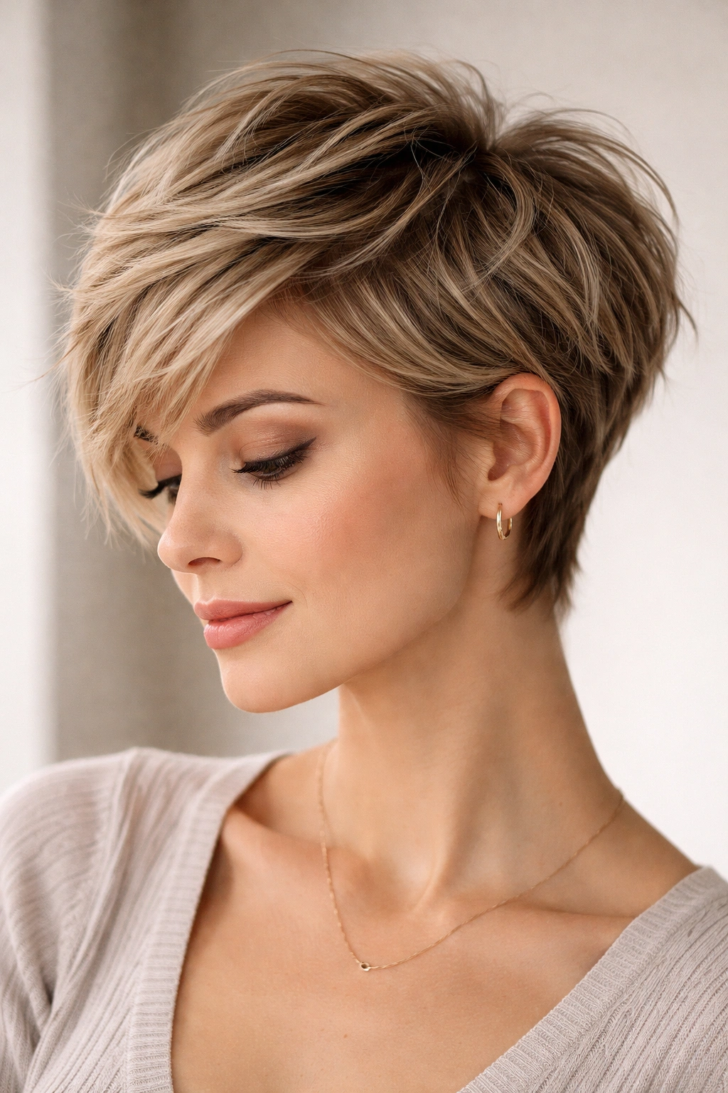 12 Short Layered Cuts For Volume And Texture 9 Feathered pixie with flowing blended layers