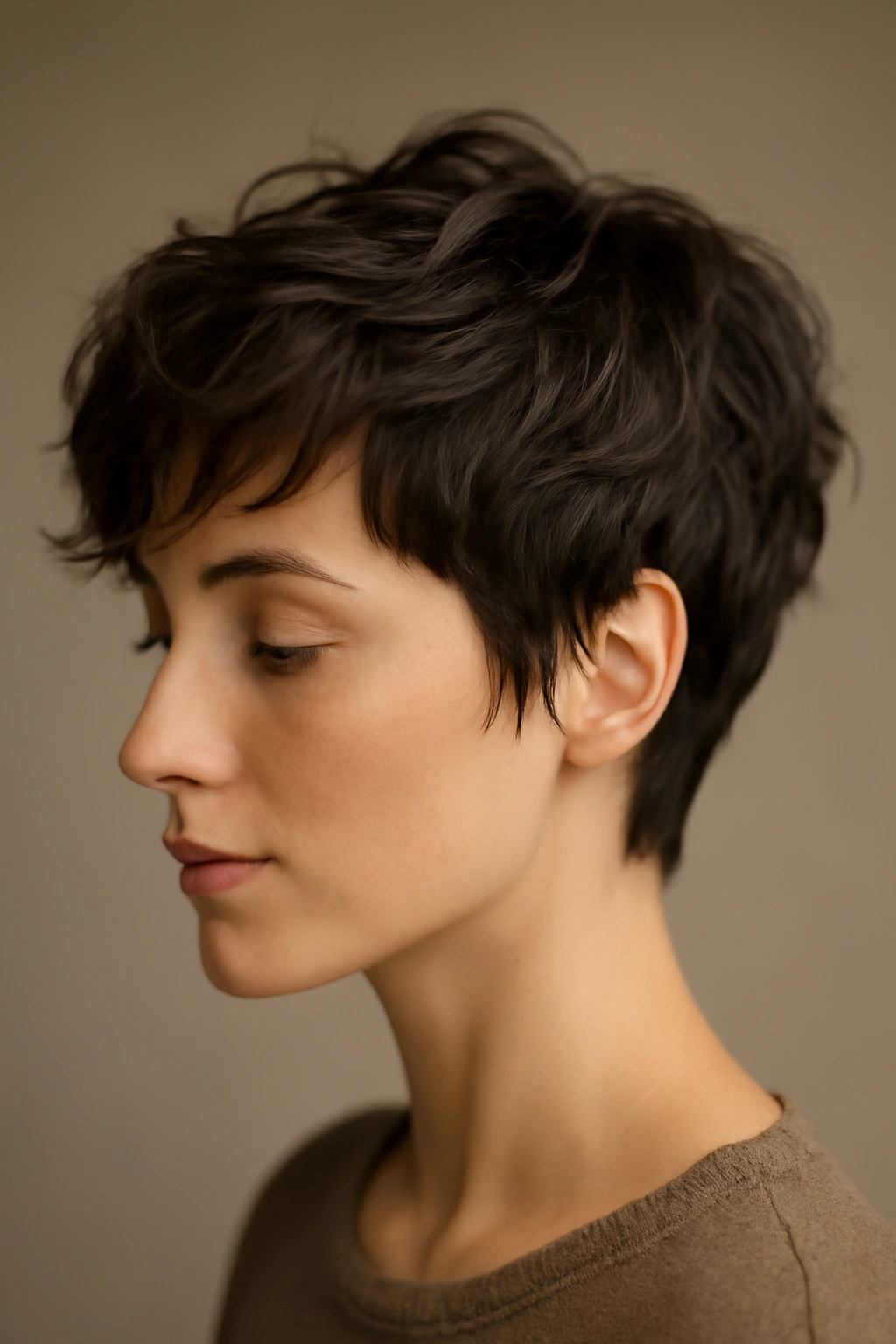 12 Wavy Pixie Styles Perfect for Wash and Go 6 Close-up of The Feathered Wave Pixie with soft feathered layers and flowing texture