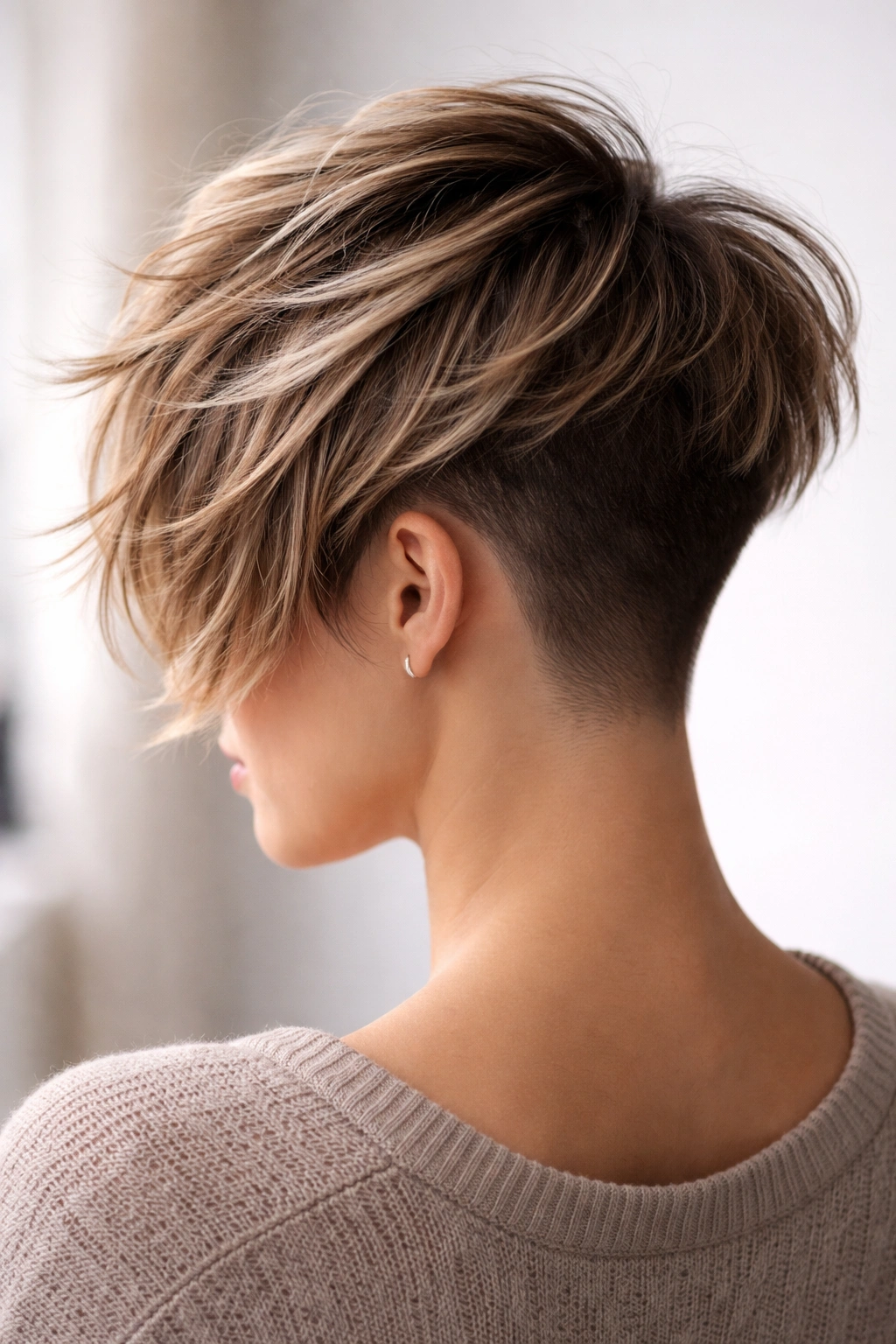15 Short Layered Haircuts With Beautiful Movement 6 Head-and-shoulders view of Feathered Undercut with long feathered top and short undercut