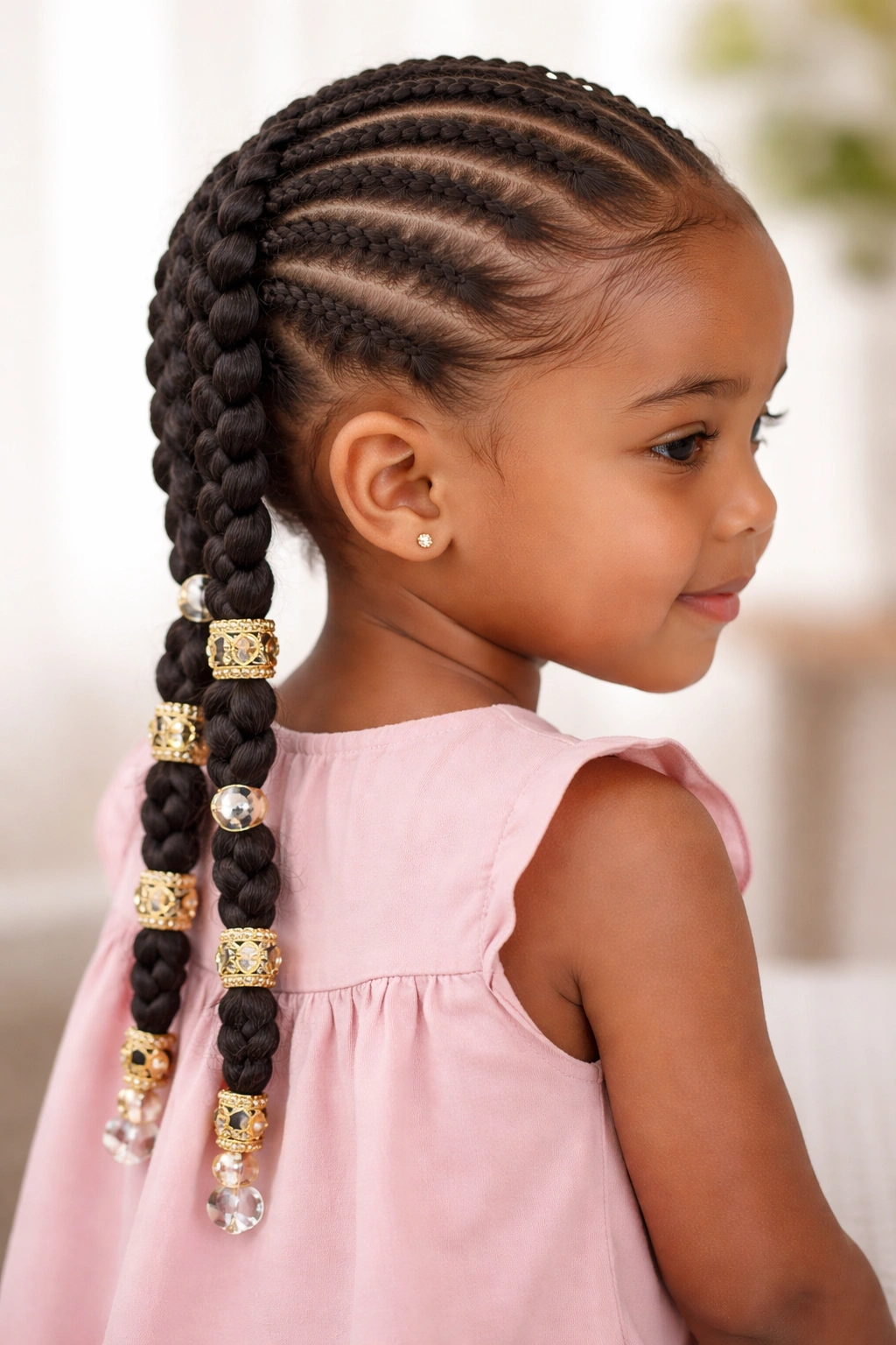 Feed-in braids with beaded cuffs along braid