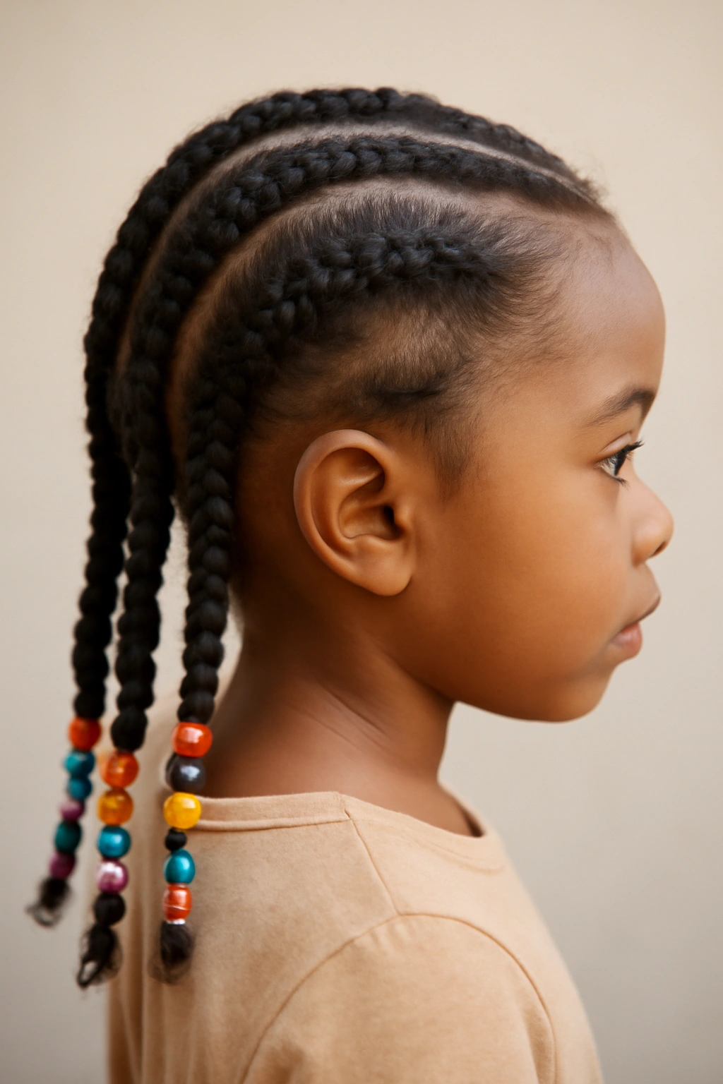 12 Cute Beaded Hairstyles Your Toddler Will Love 11 Feed-in braids with beads on a toddler's hair.