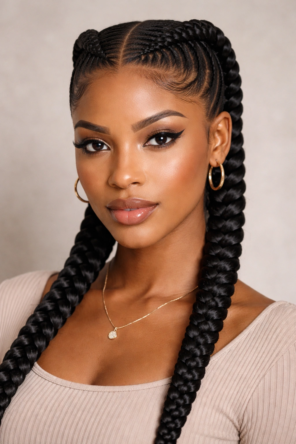 Close-up of feed-in boxer braids on a woman's scalp, showing the grow-from-scalp technique