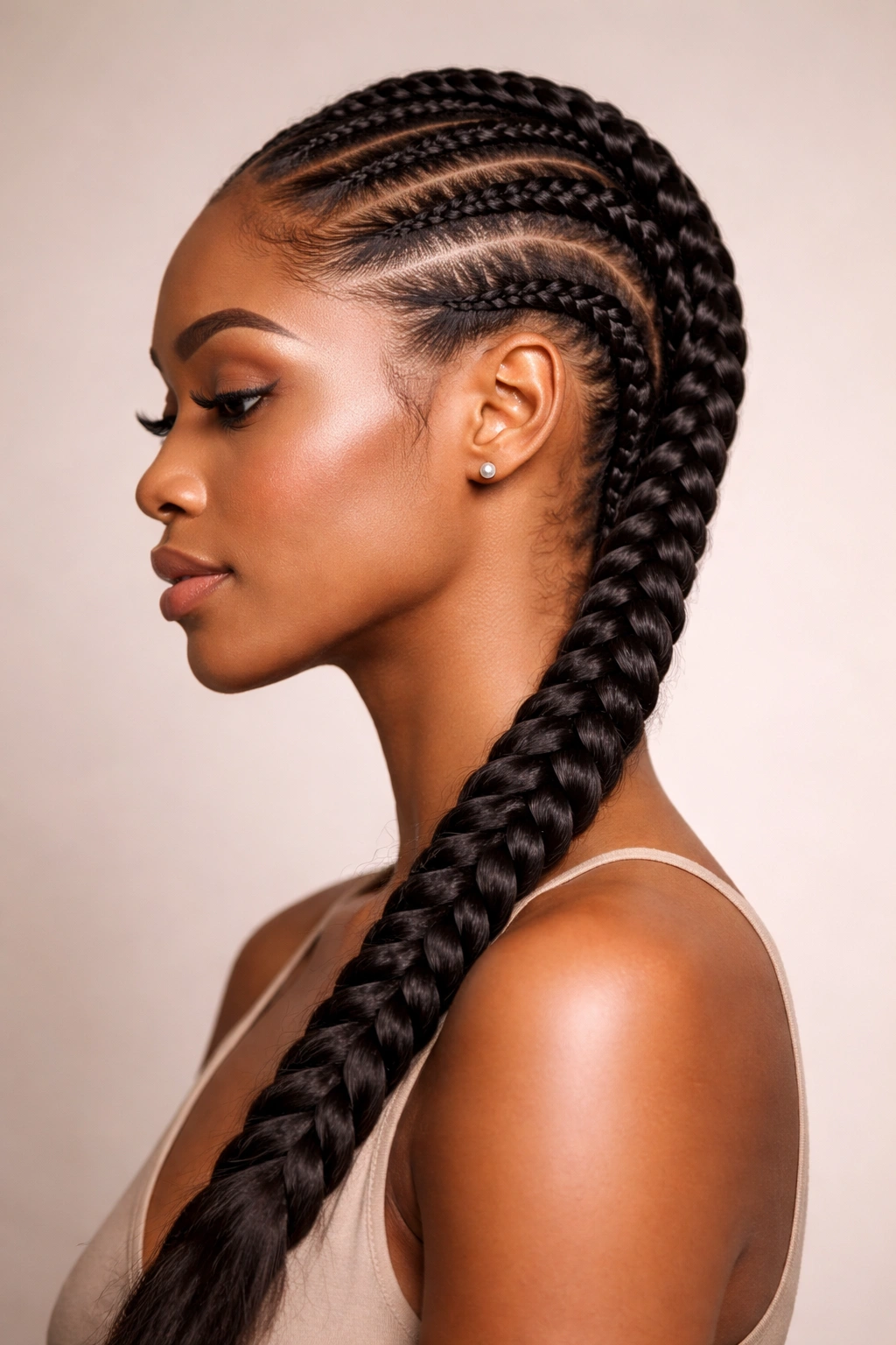 Close-up of a feed-in braid showing natural gradient from scalp to length