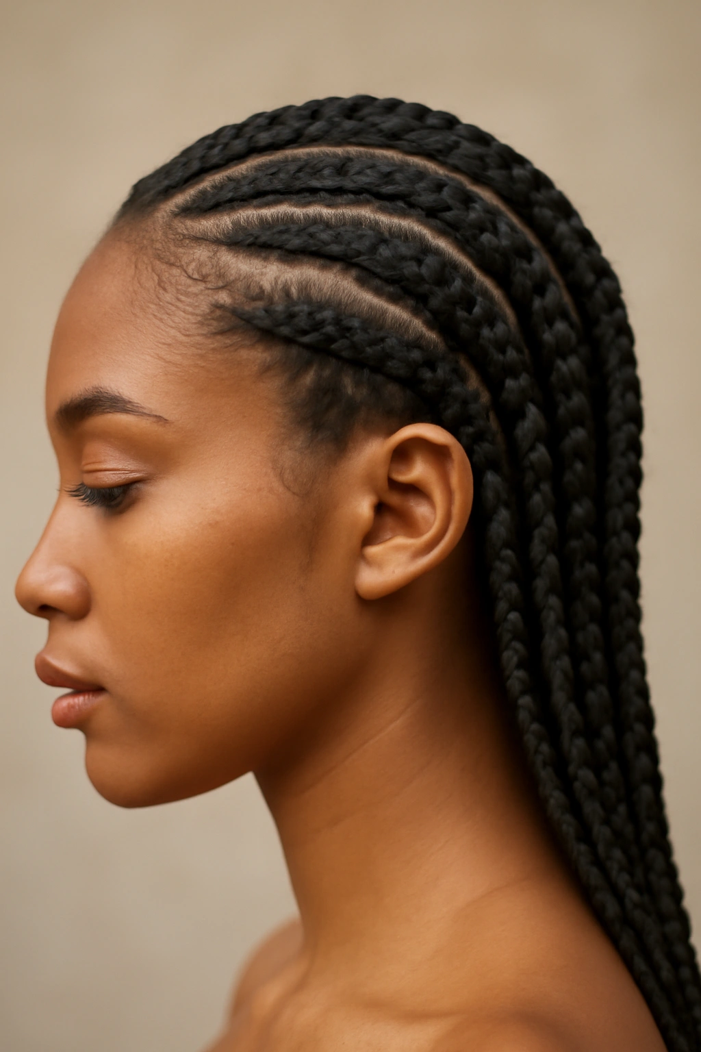15 Natural Braid Styles Black Women Are Wearing Now 8 Close-up of feed-in braids blending natural hair with extensions