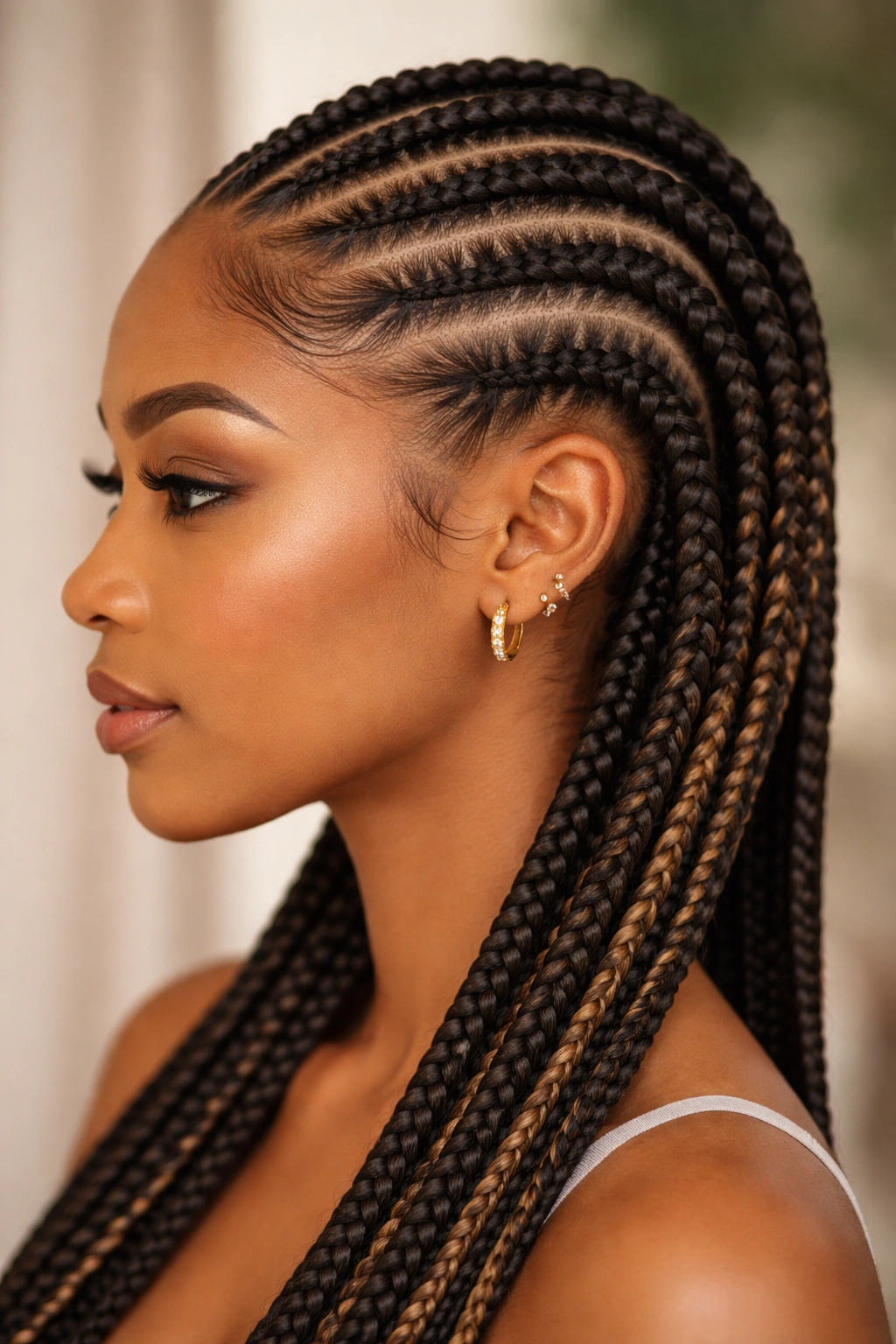 25 Braided Hairstyles For Black Women To Bookmark 10 Close-up of feed-in braids with raised roots and smooth transitions