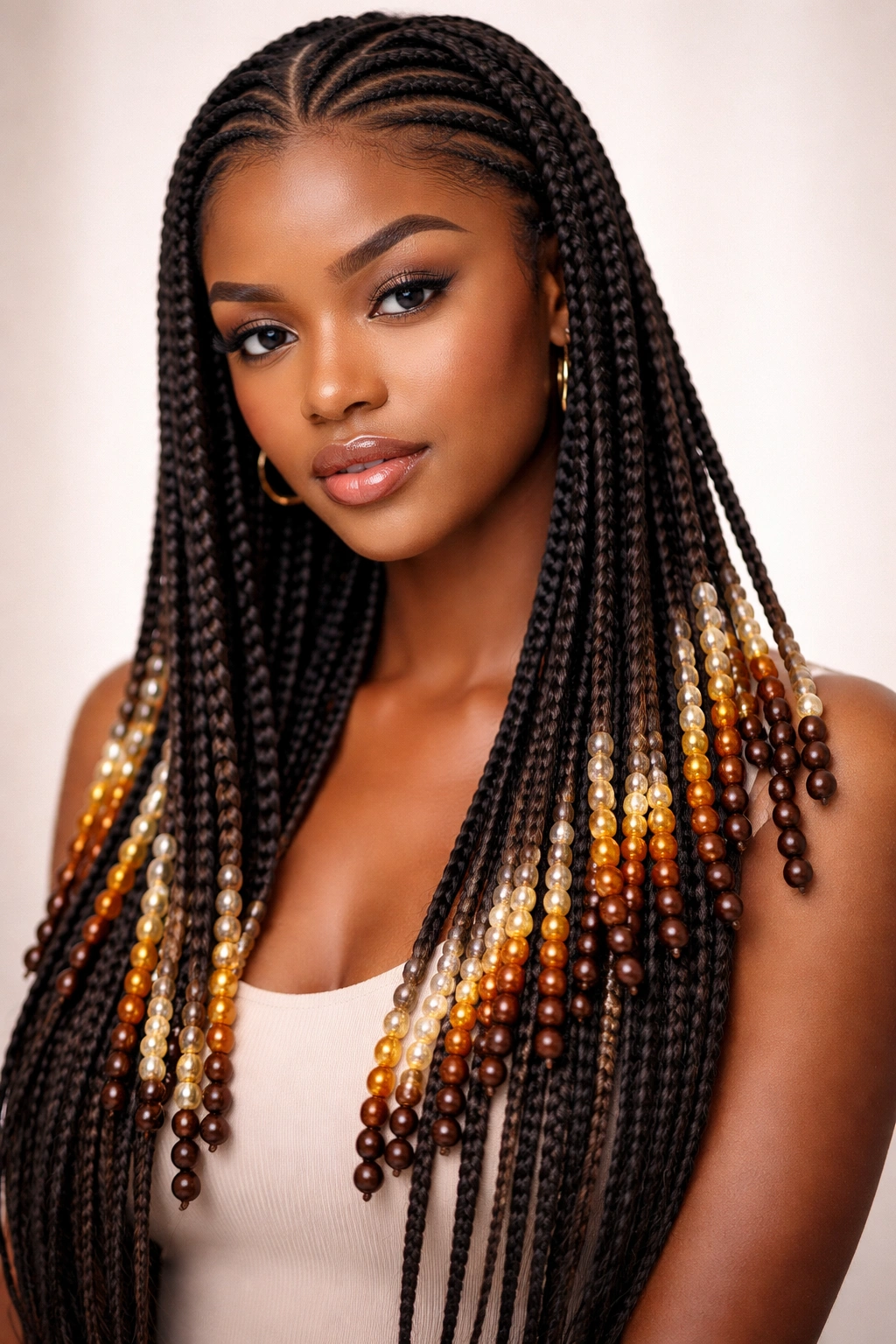10 Beautiful Beaded Hairstyles For Black Women 9 Feed-in braids with ombre beads along each braid showing color transition