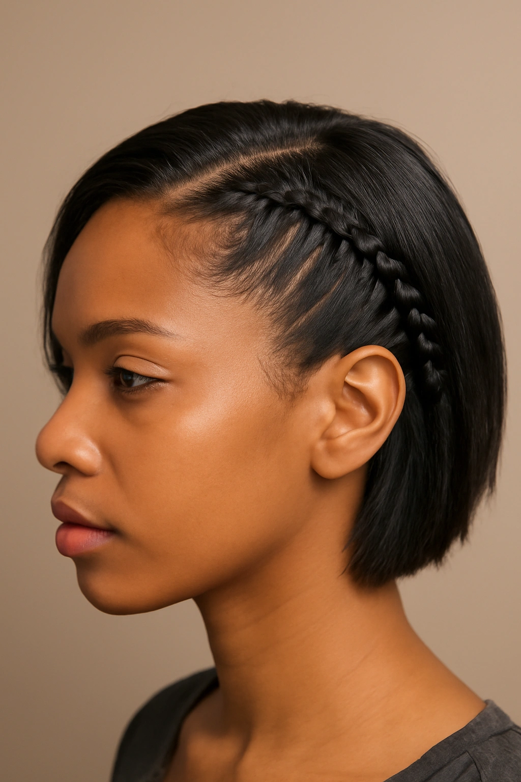 Close-up of feed-in braids showing gradual thickness