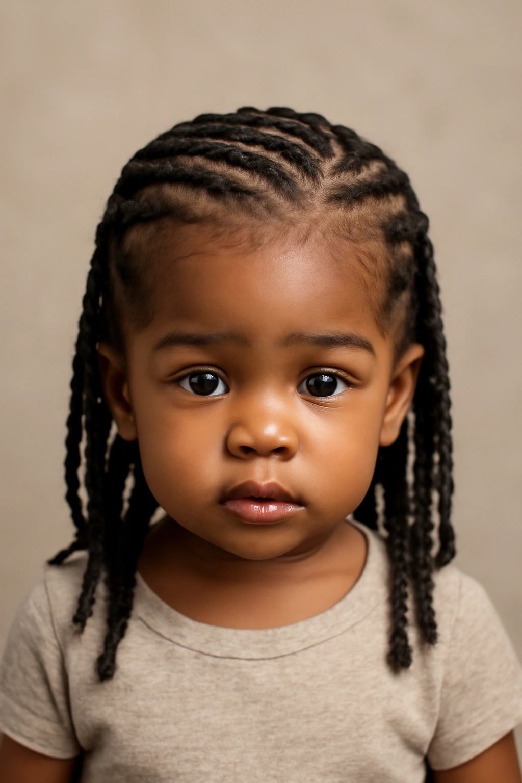 12 Beautiful Braided Hairstyles for Black Toddlers 12 Toddler head with feed-in braids showing tapered roots and gradient.