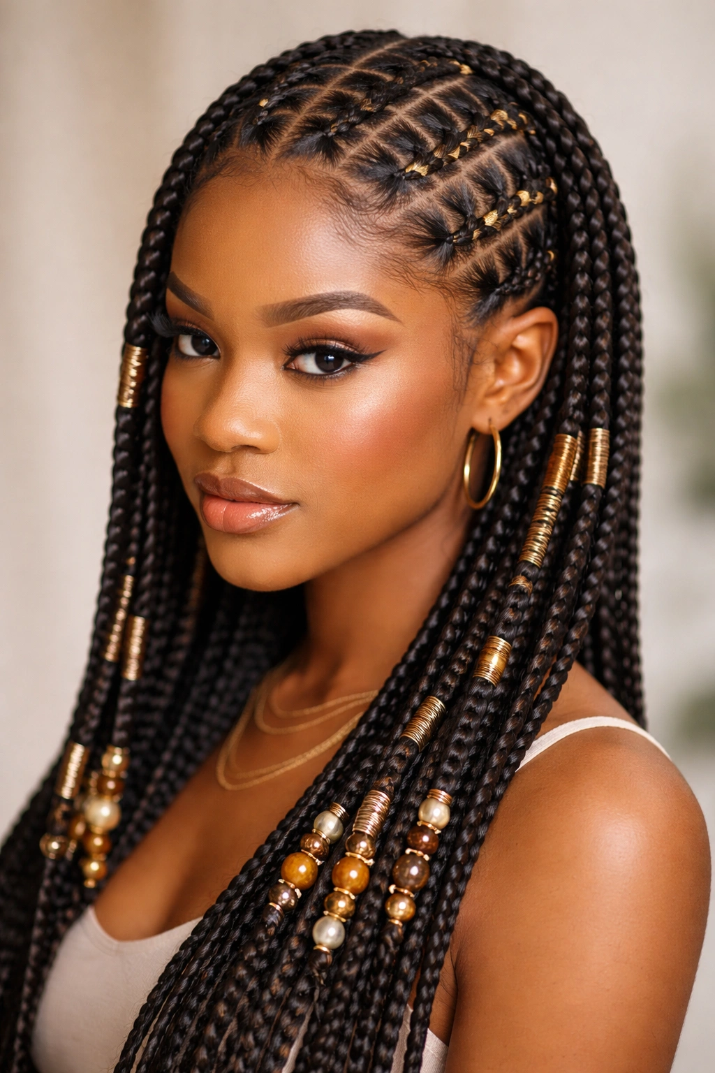 Knotless feed-in braids with wrapped metallic thread detailing