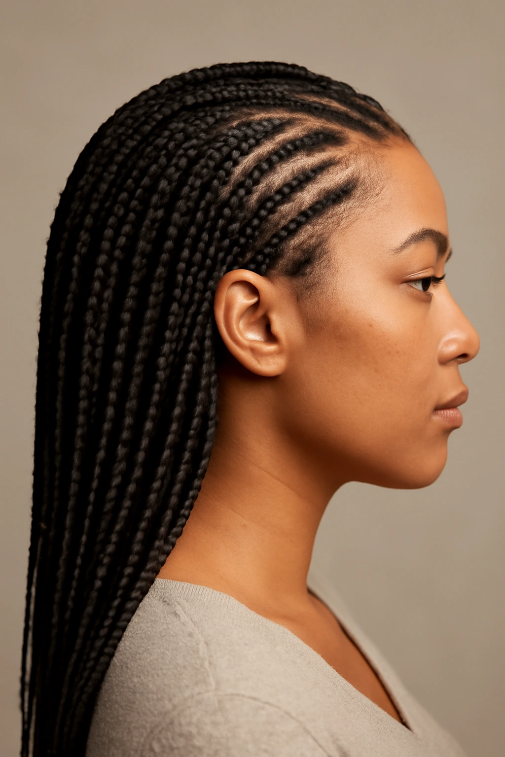 Head full of feed-in micro braids with seamless root-to-tip thickness