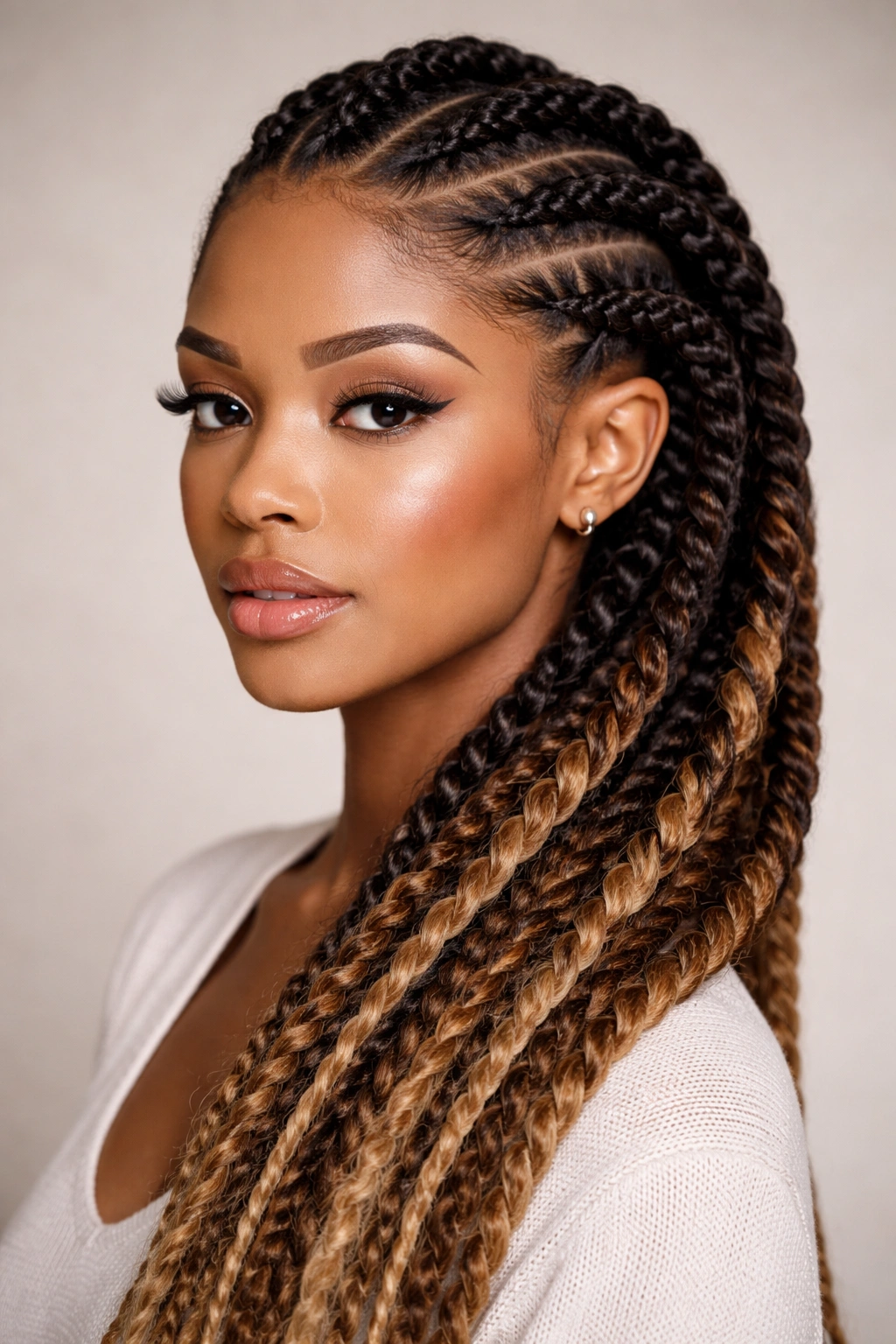 Thick flat twists with added hair creating fullness