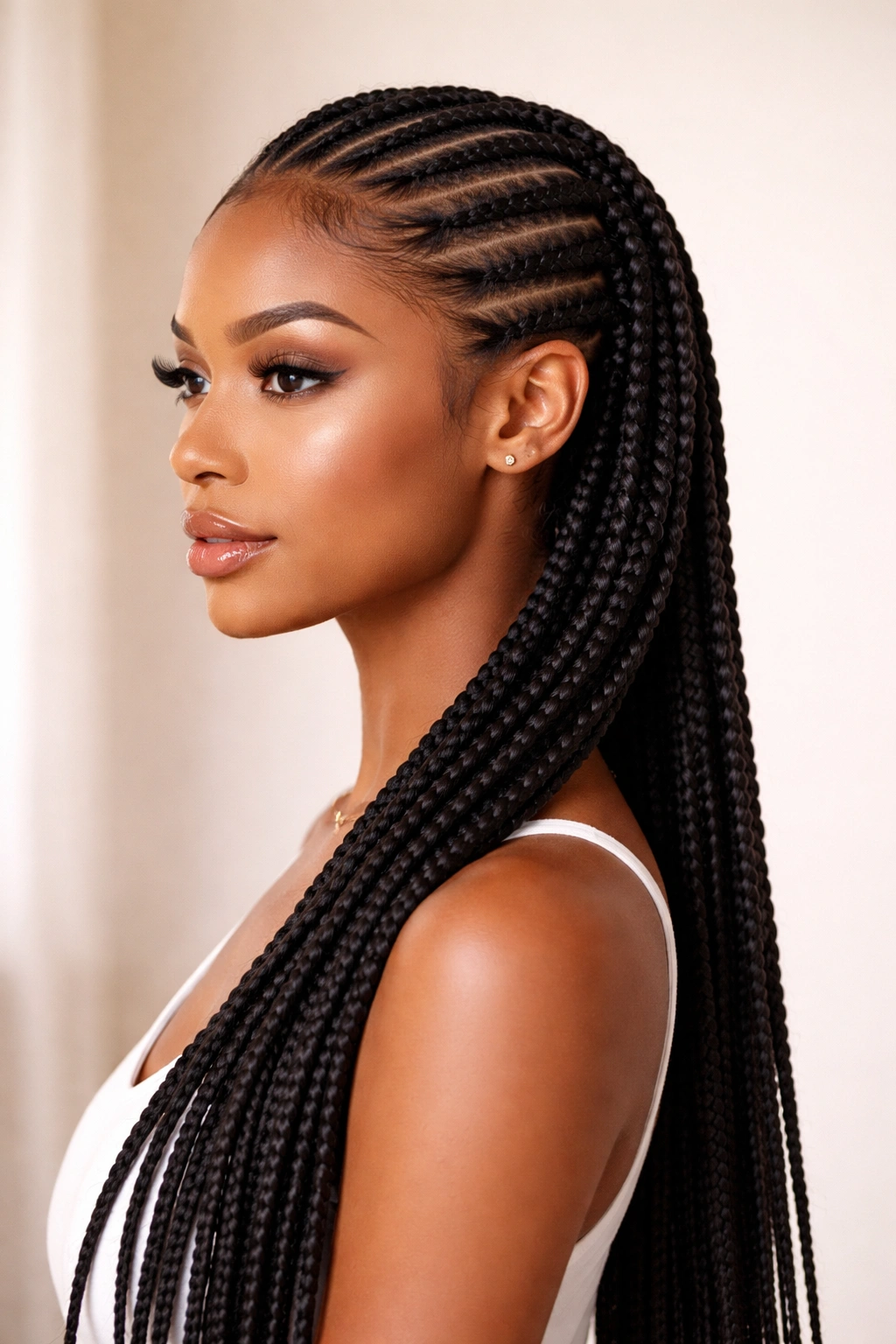 15 Protective Styles That Still Look Put Together 14 Close-up of feeding braids with a sleek base and neat, long braids