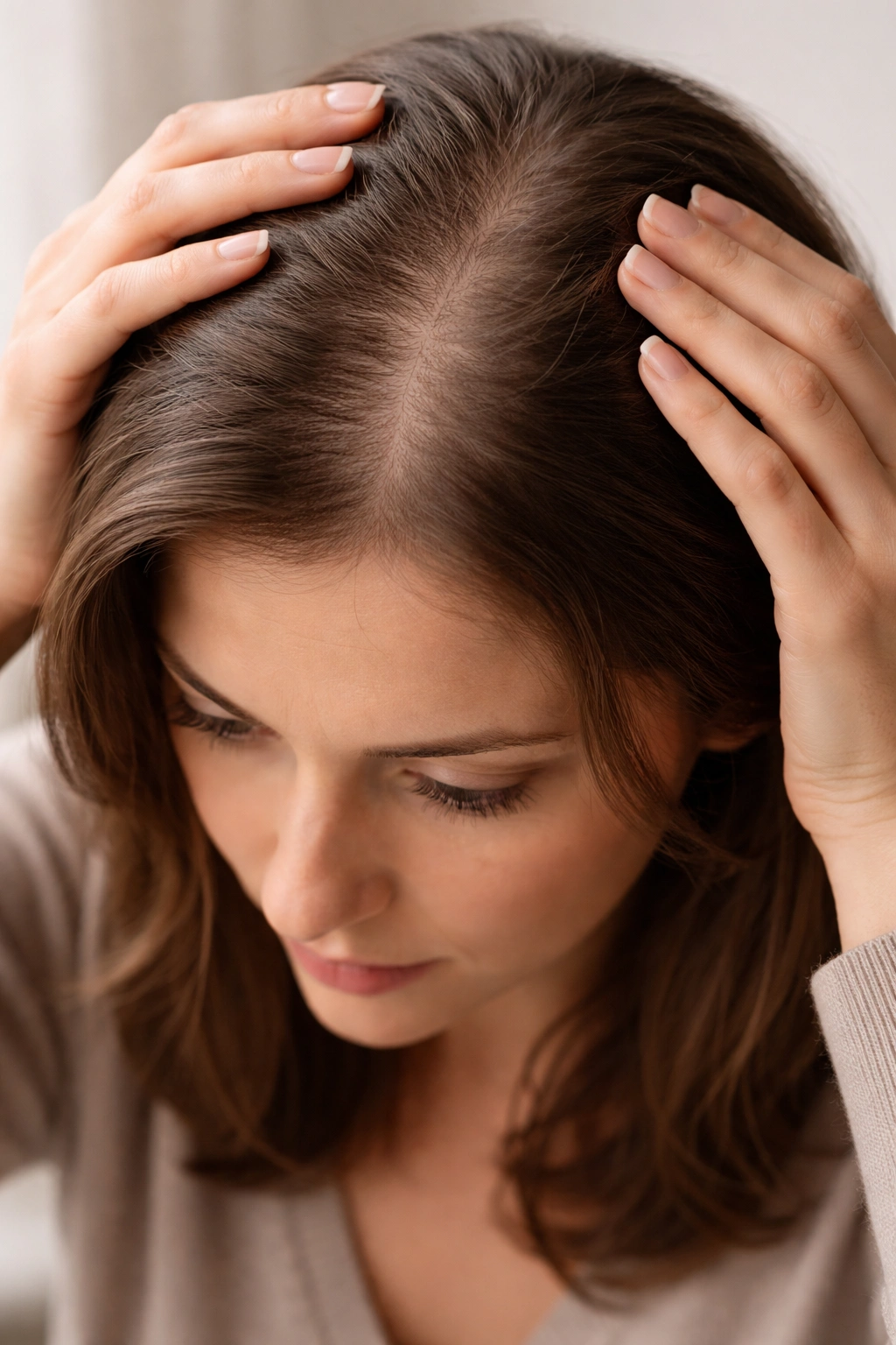 Woman's scalp with diffuse thinning at the crown