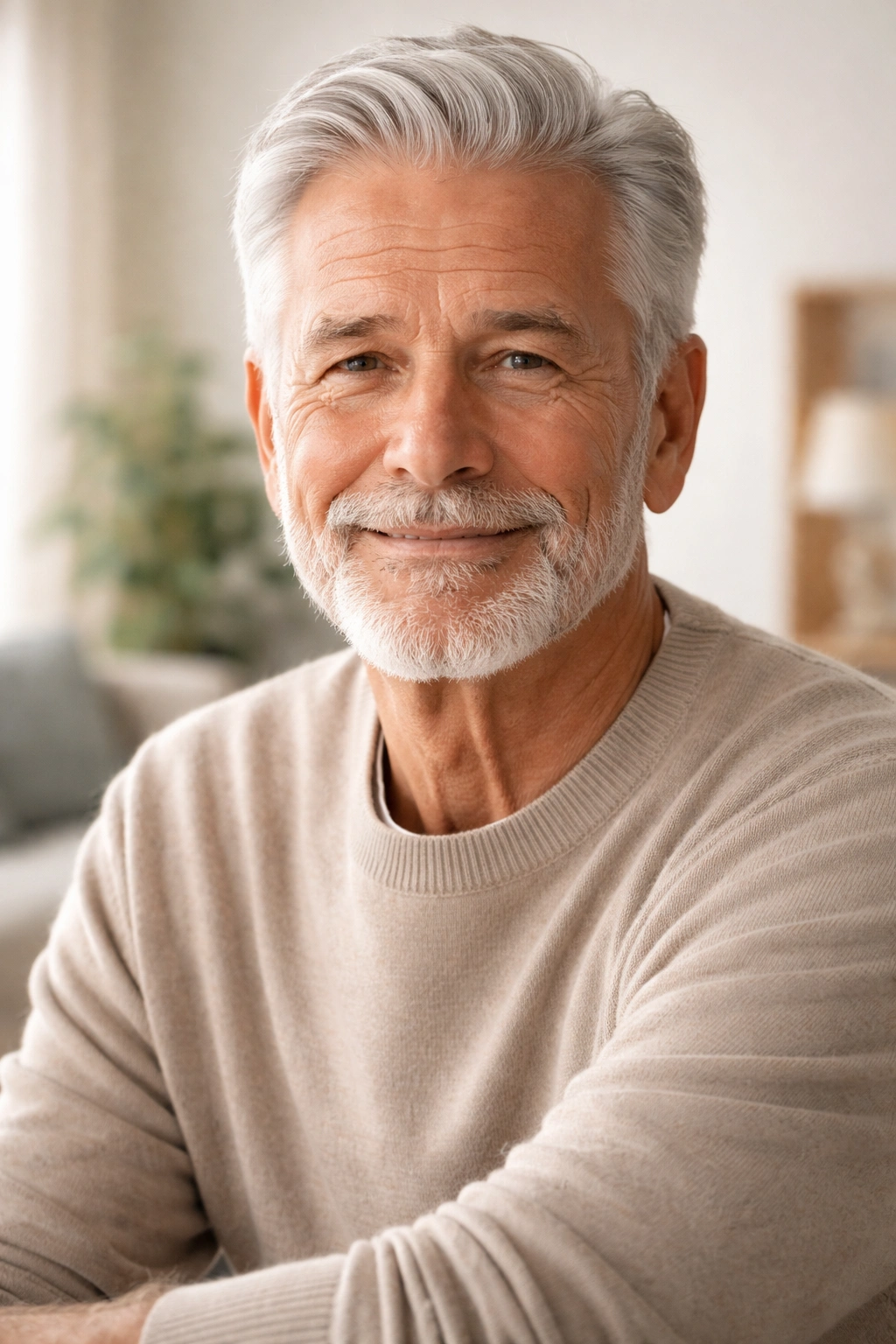 Senior man with silver hair and a confident, low-maintenance cut