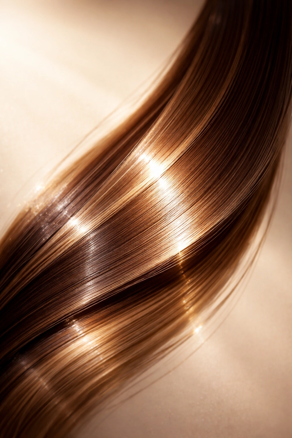 Close-up of glossy hair strand with intense shine