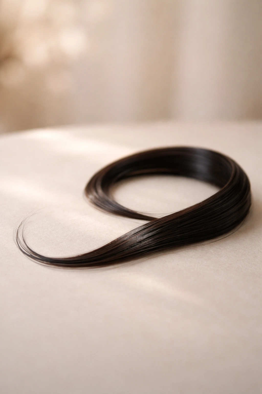 Abstract minimalist still life representing final thoughts with a single hair strand