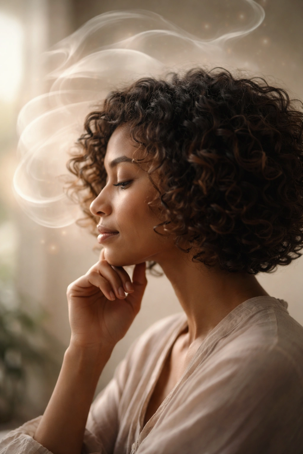 20 Curly Bob Styles For Natural And Permed Curls 21 Abstract silhouette showing final thoughts with flowing shapes around the head