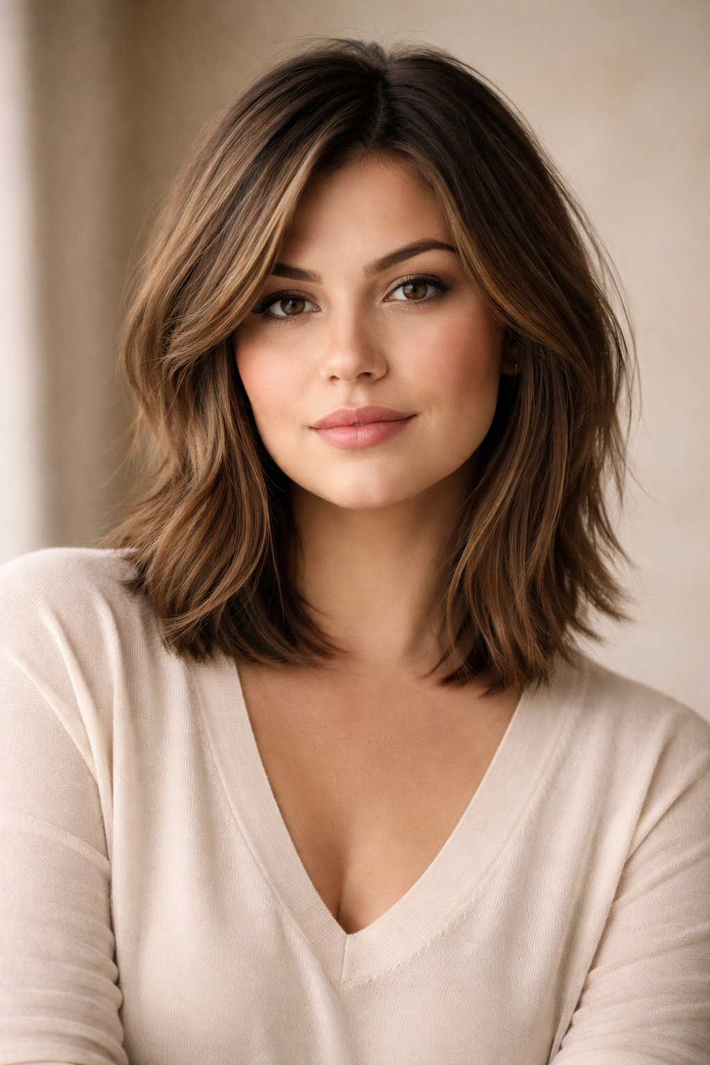 10 Haircuts For A Round Face And Double Chin 11 Calm contemplative portrait suggesting balanced hairstyle choices.