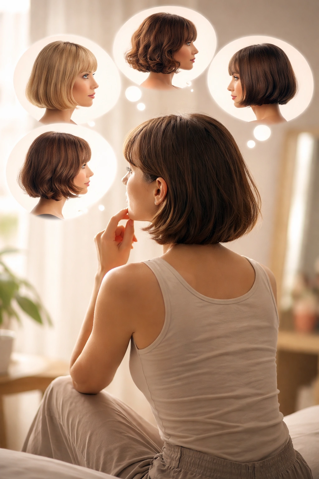 Silhouette of a person in thoughtful pose reflecting on bob hairstyle choices