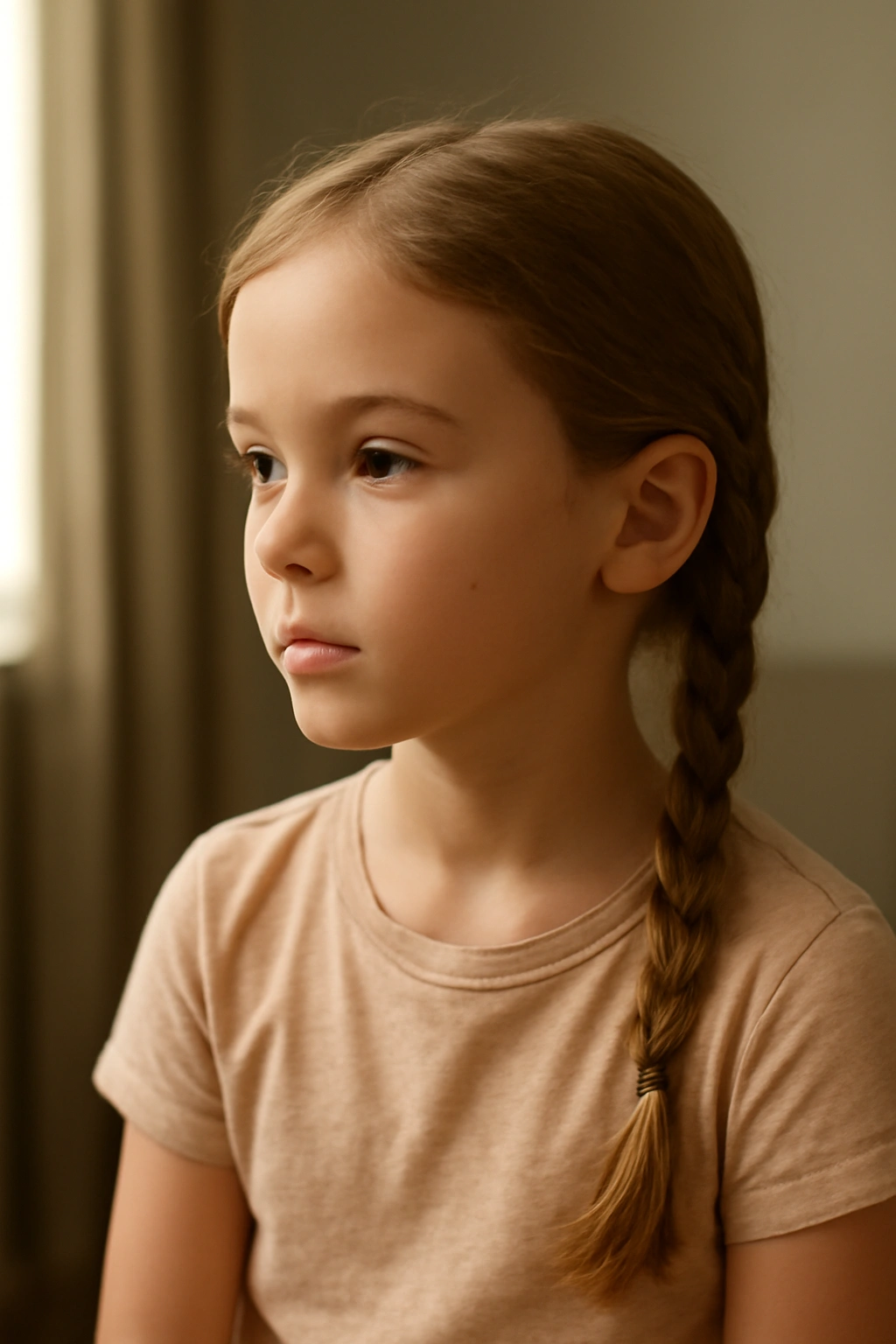 18 Kids Braid Styles That Work for School and Play 19 Close-up portrait of a child with a simple three-strand braid in a calm room, emphasizing practical school hairstyles