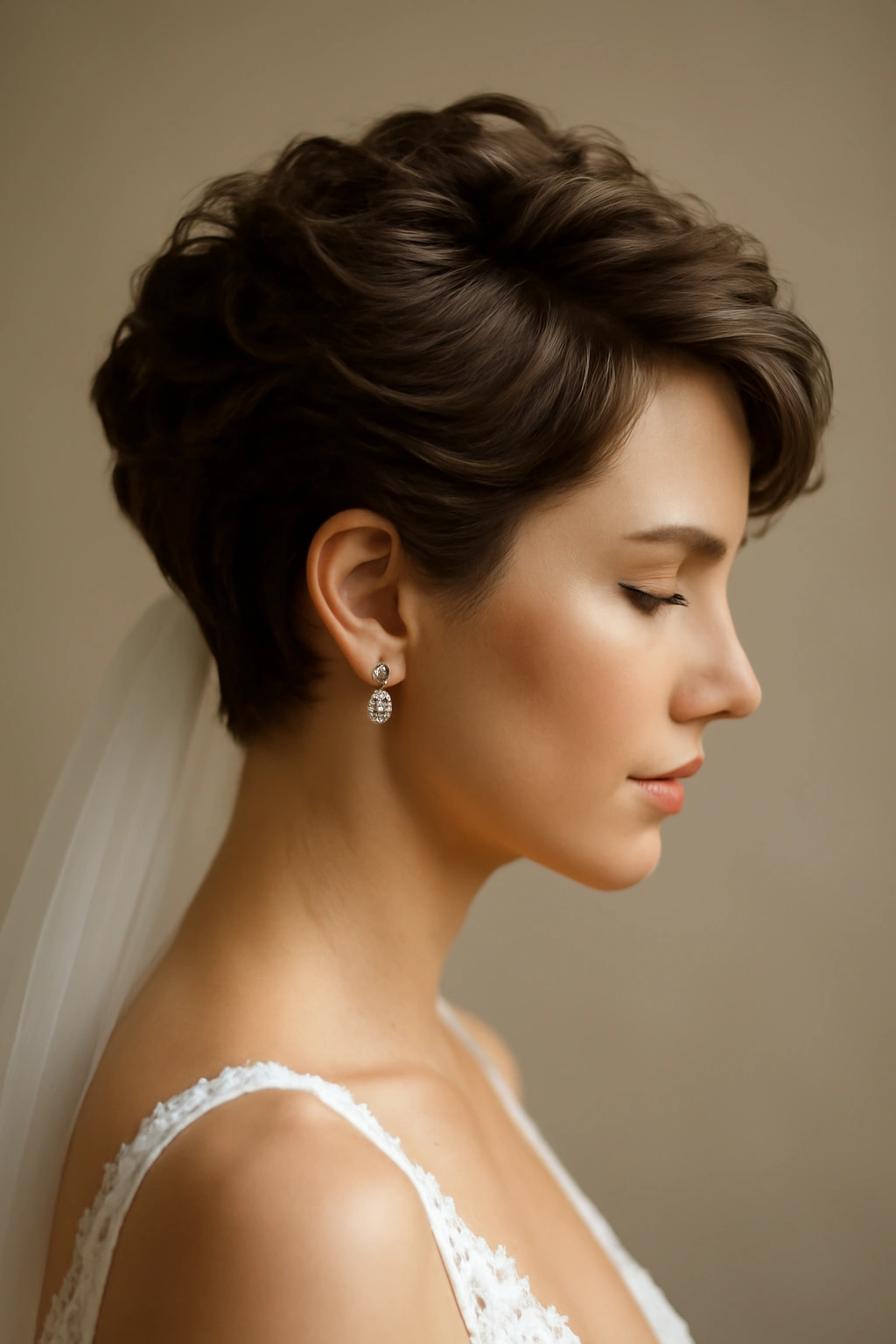 25 Wedding Hairstyles From Pixie Cuts to Long Waves 26 Close-up of finished bridal hairstyle with sculpted texture and soft lighting
