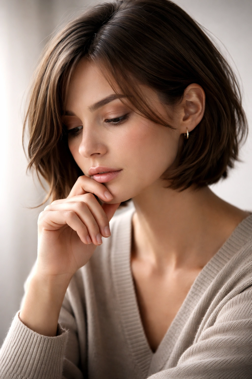 Silhouette of a person in a thoughtful pose reflecting on chin-length haircuts