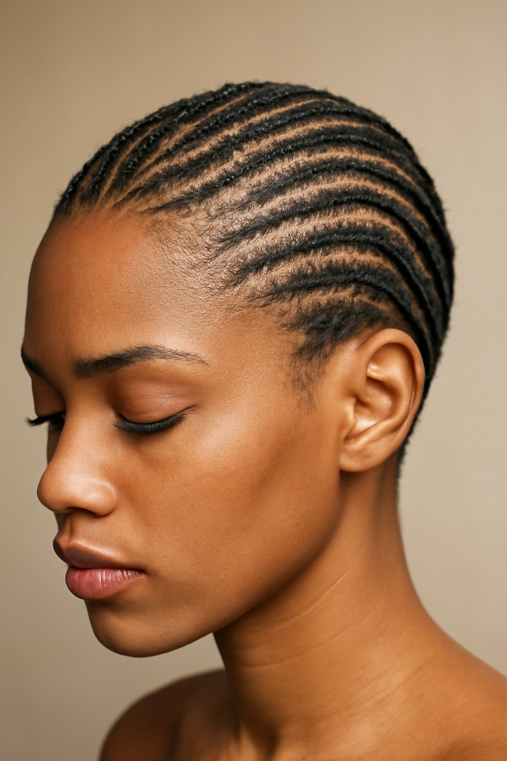 10 Cornrow Styles That Look Amazing on Short Hair 11 Front view of short hair with precise cornrows forming a geometric pattern.