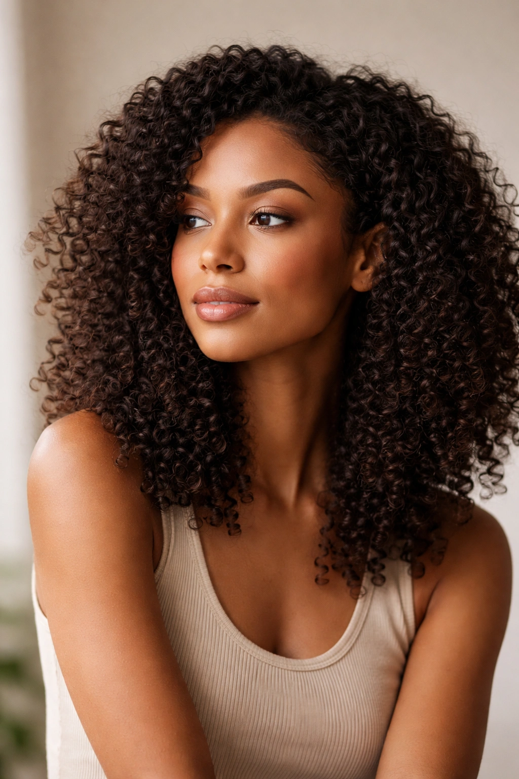 Thoughtful portrait of a person with curly hair, conveying versatility and confidence