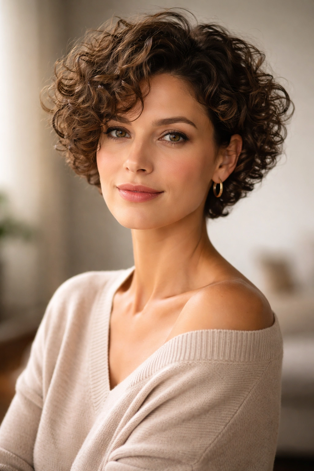 20 Short Curly Hairstyles Women Over 30 Love 21 Thoughtful portrait of a woman with a short curly hairstyle