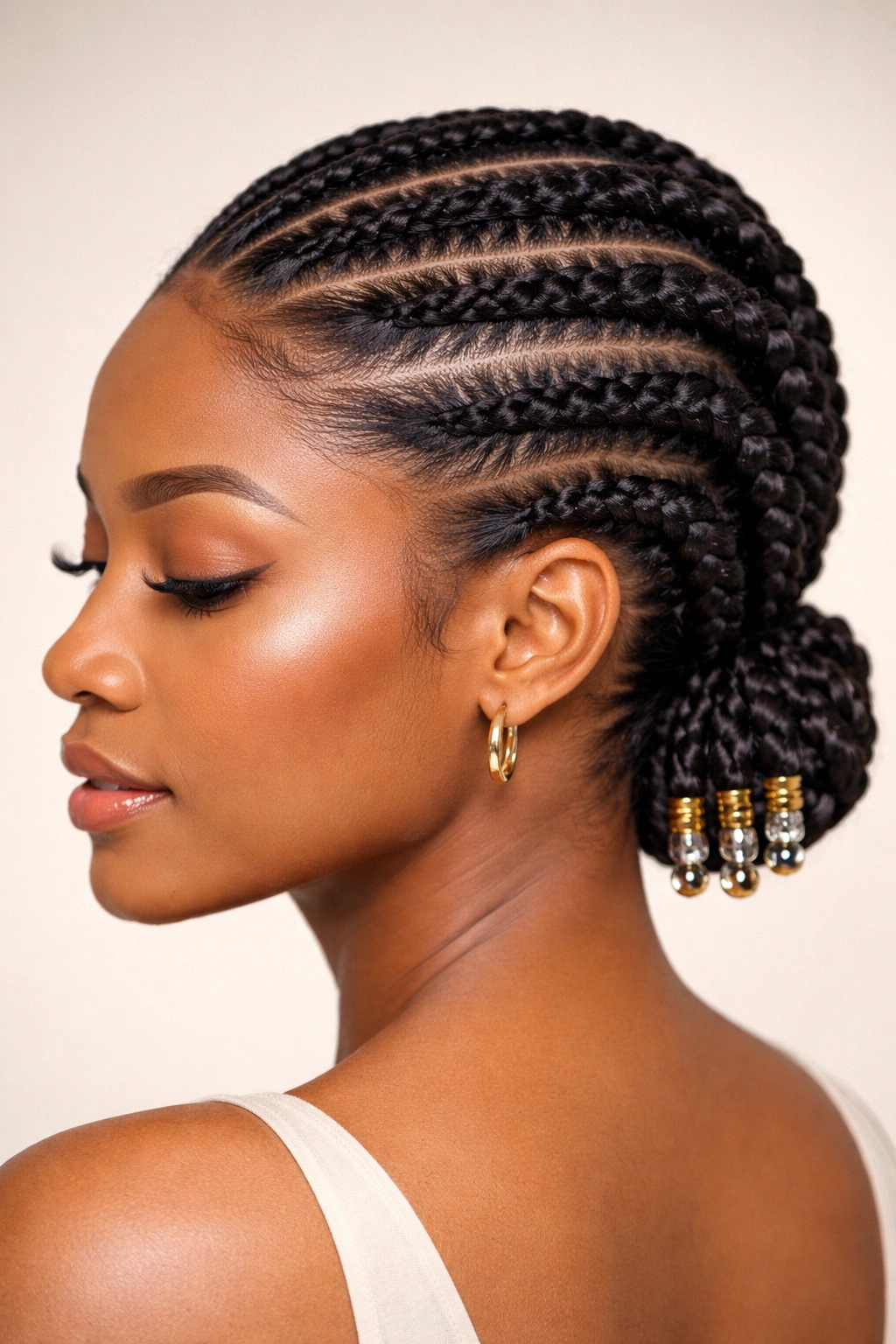 Close-up of a finished flat twist hairstyle showing texture and shine