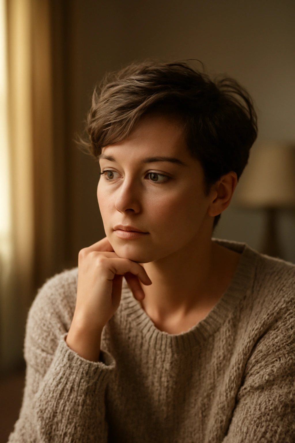 10 Cute Homecoming Hairstyles for Short Hair 11 contemplative person with short stylish hair in a warm, softly lit room.