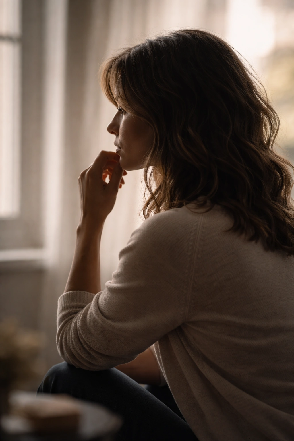 Contemplative silhouette representing final thoughts on hair styling