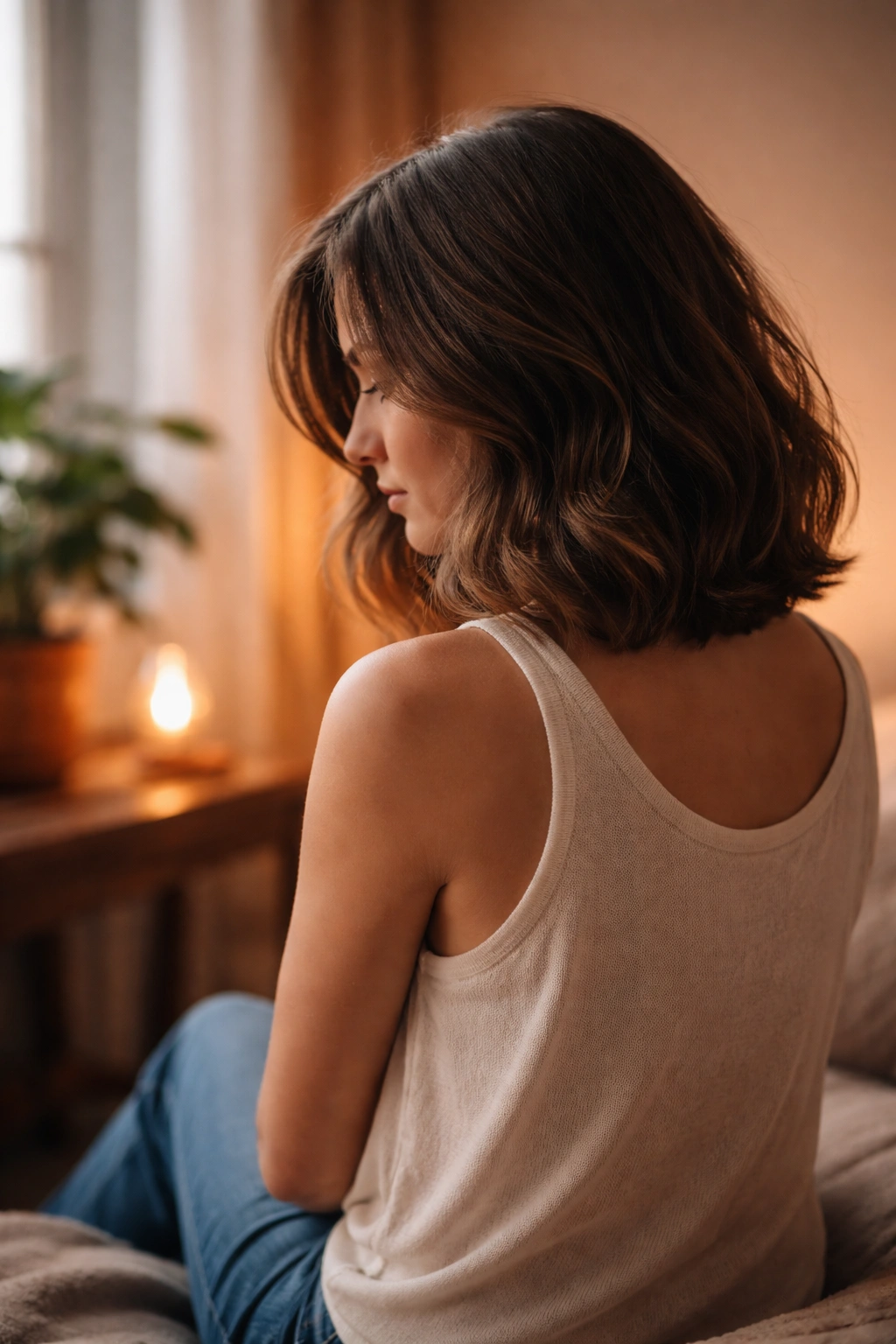 20 Shoulder Length Haircuts By Hair Type 21 Silhouette of a person with shoulder-length hair in a contemplative pose
