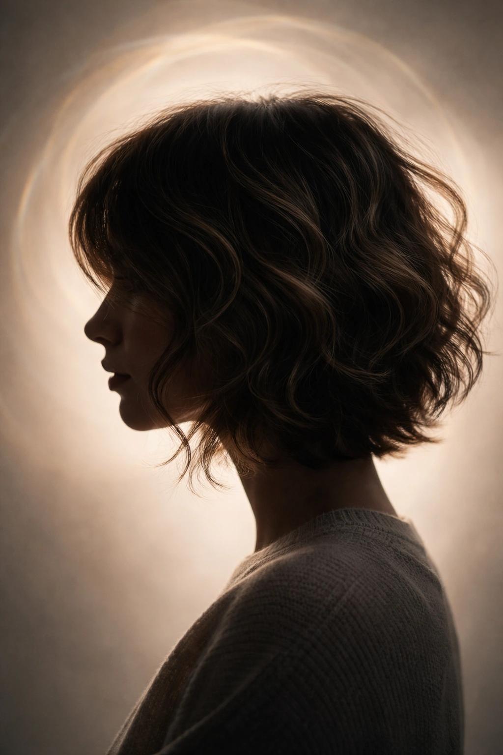 Abstract silhouette of a head in profile suggesting contemplation on hair texture decisions.