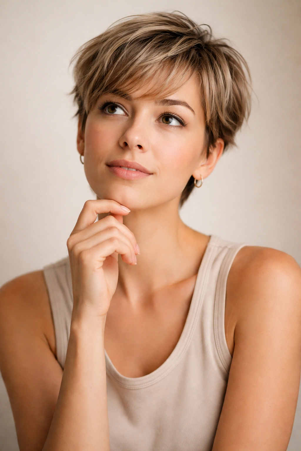 Thoughtful portrait reflecting on haircut choices