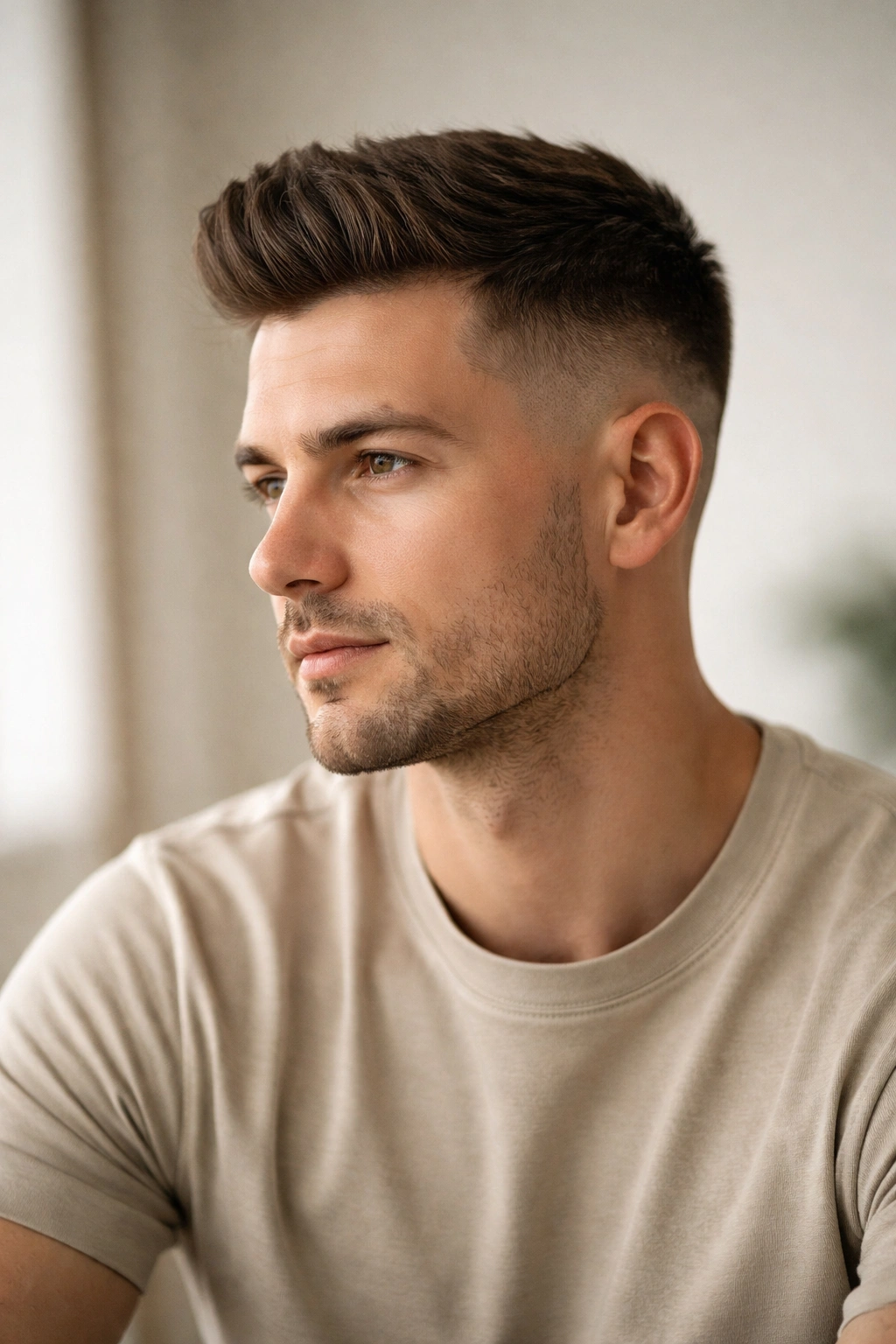 10 Temp Fade Haircuts For A Clean Sharp Look 11 Thoughtful portrait of a man with temple fade in studio lighting