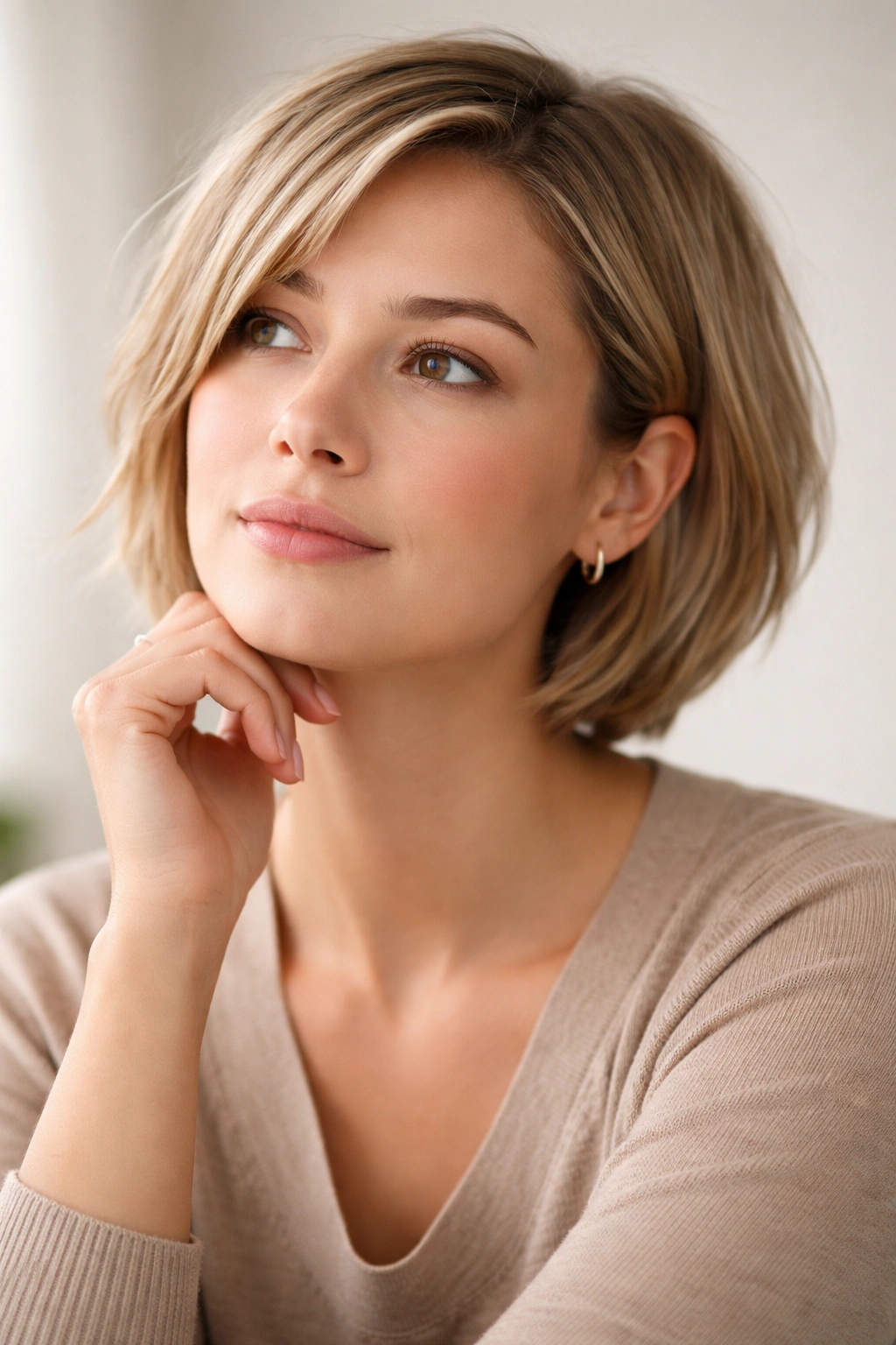 Thoughtful portrait suggesting final thoughts about a low-maintenance haircut