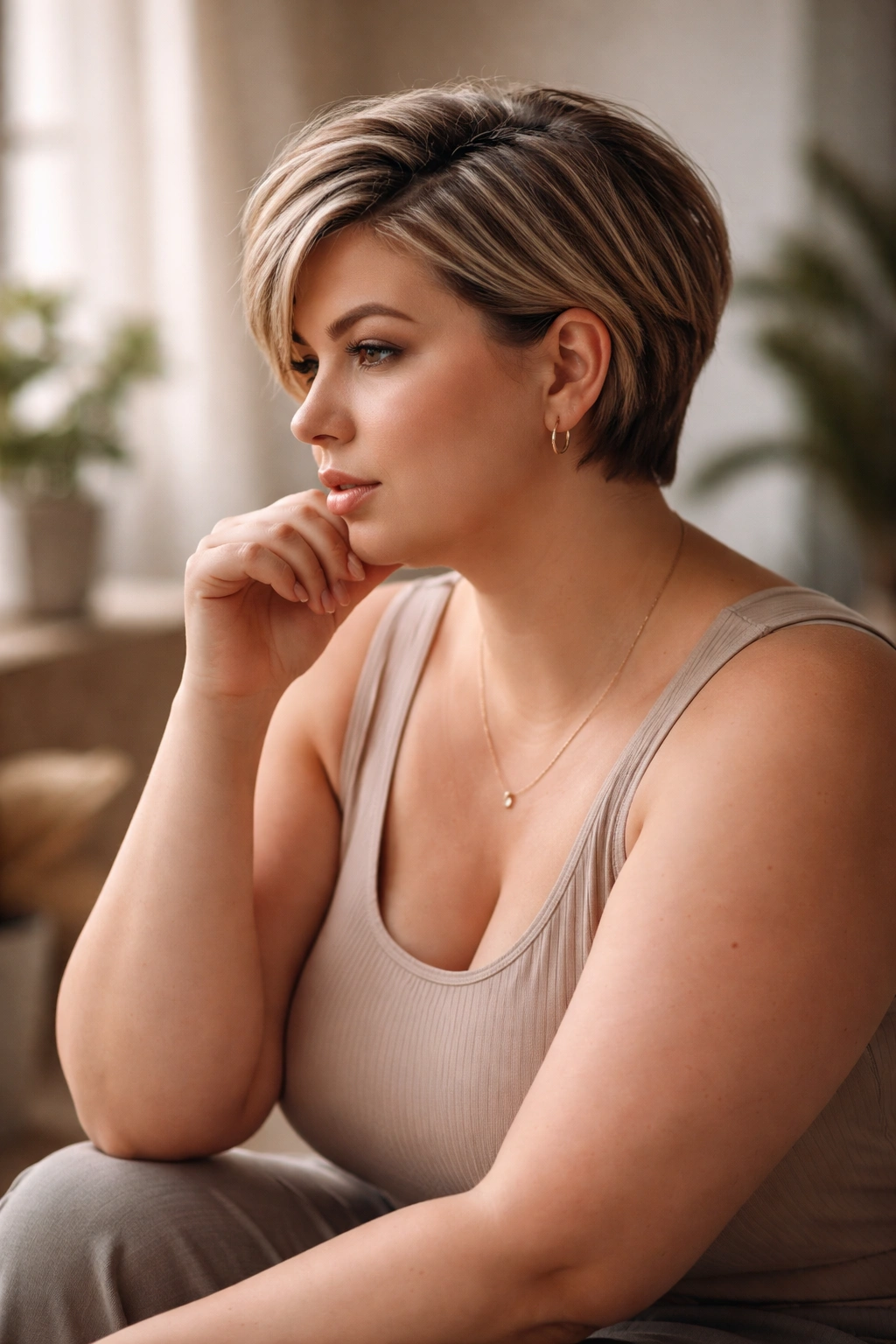 15 Flattering Short Haircuts For Plus Size Women 16 Thoughtful silhouette representing final thoughts on hair choices