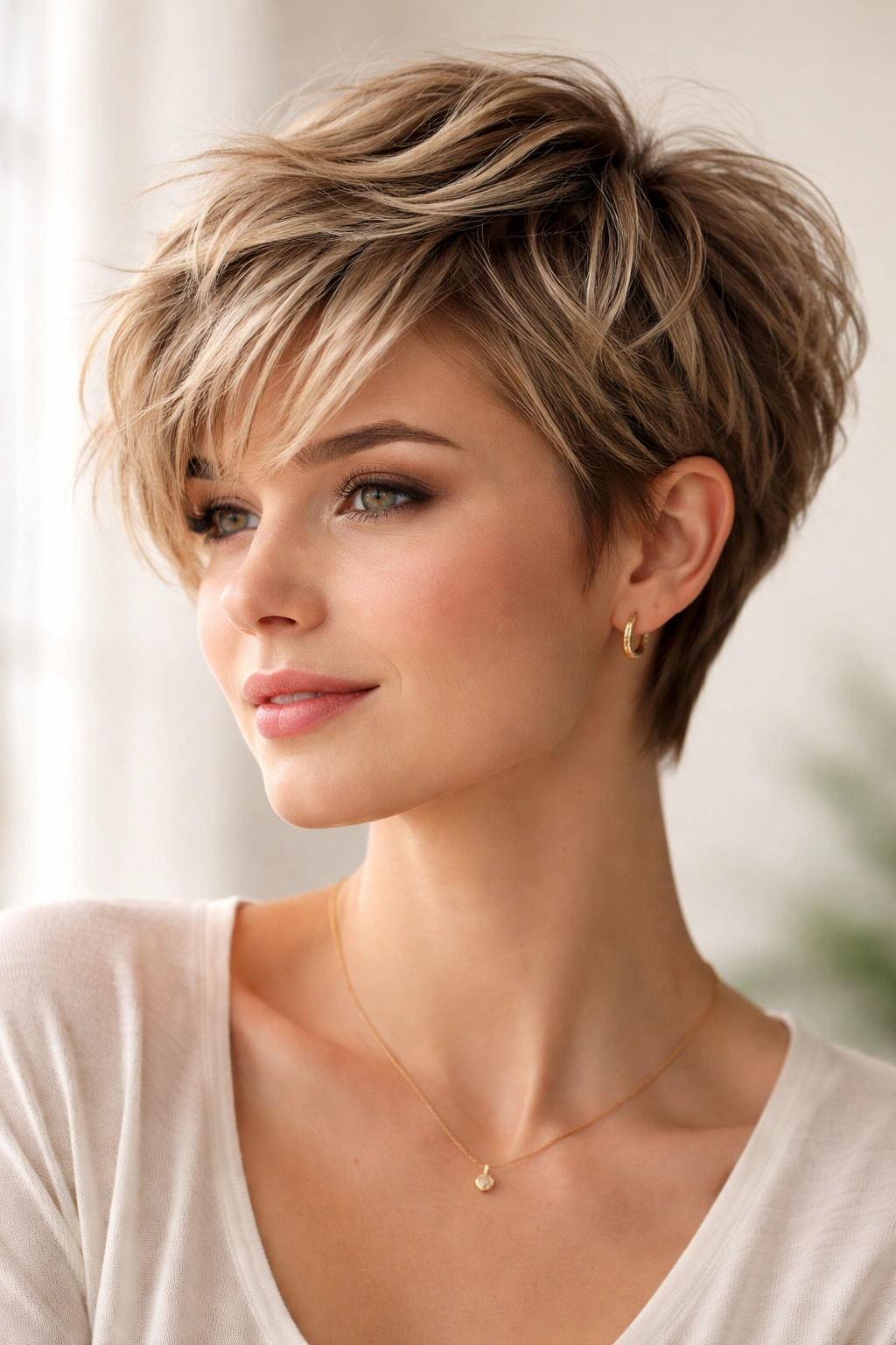 15 Short Textured Cuts That Give You Built In Volume 16 Portrait of a person with short textured haircut showing volume and movement