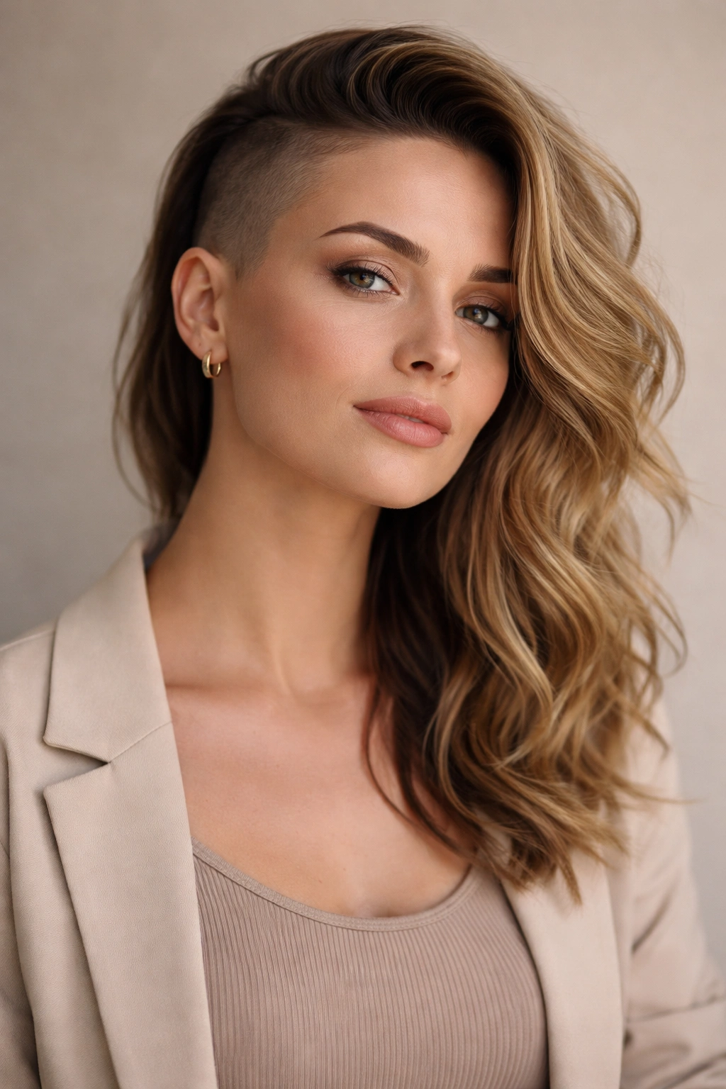 10 One Side Shaved Hairstyles For Bold Women 11 Portrait of a confident woman with a one-side shaved hairstyle.