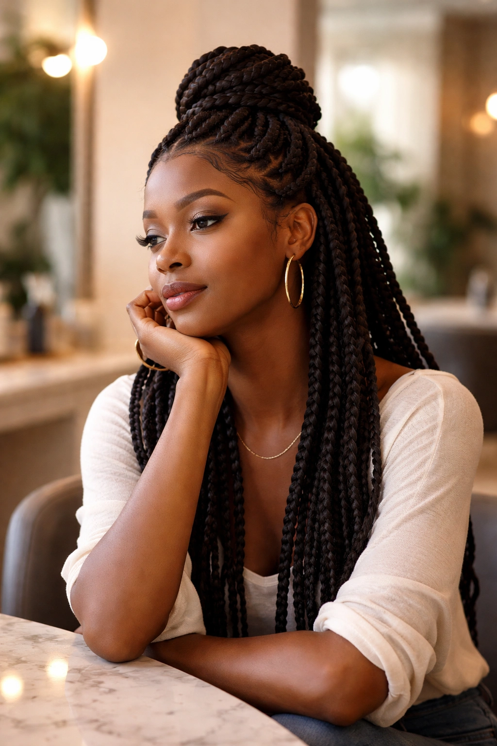 Contemplative portrait of a person thinking about 90s protective hairstyles.