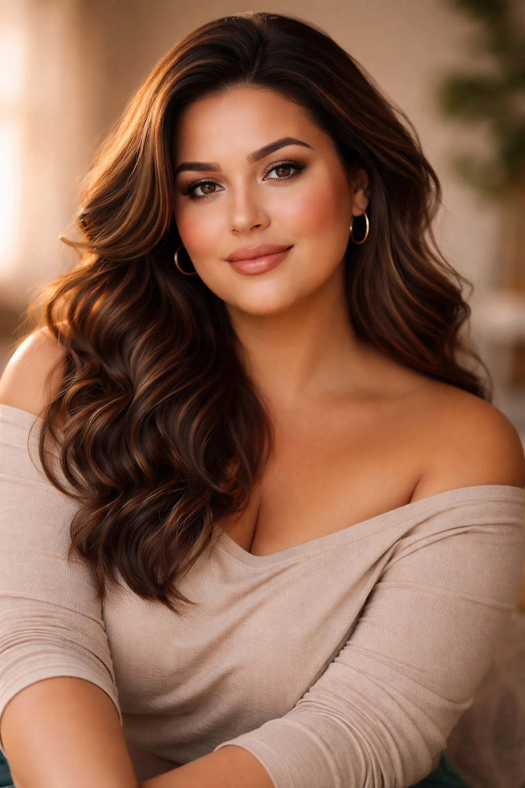 Confident plus-size woman in a timeless hairstyle