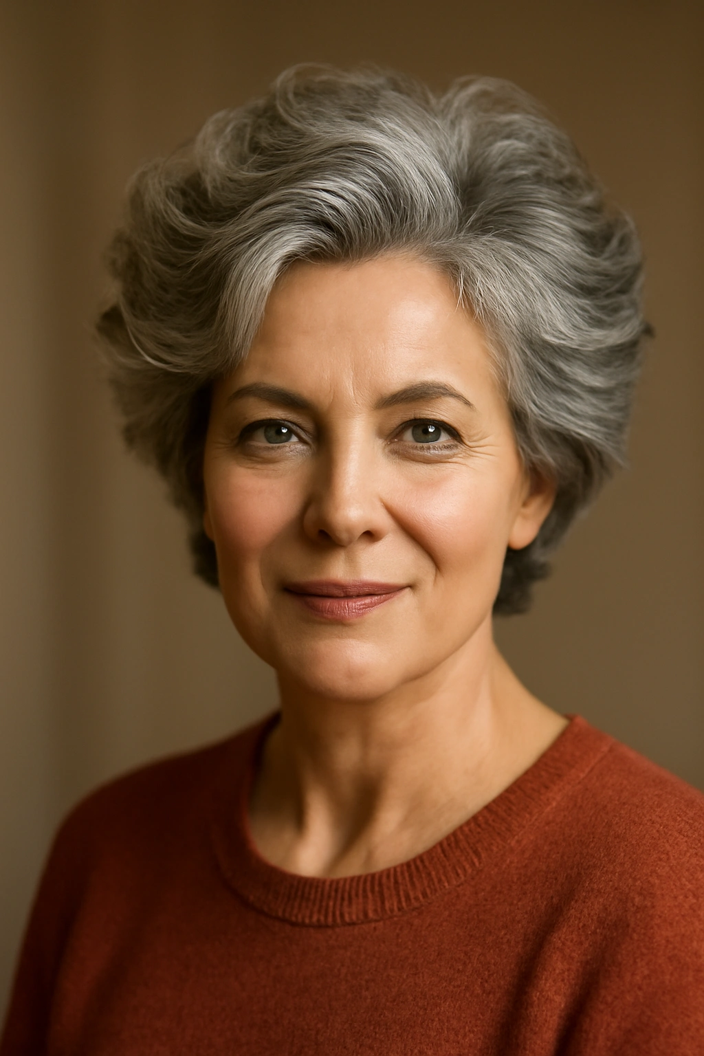 Final Thoughts portrait of a mature woman with voluminous hairstyle
