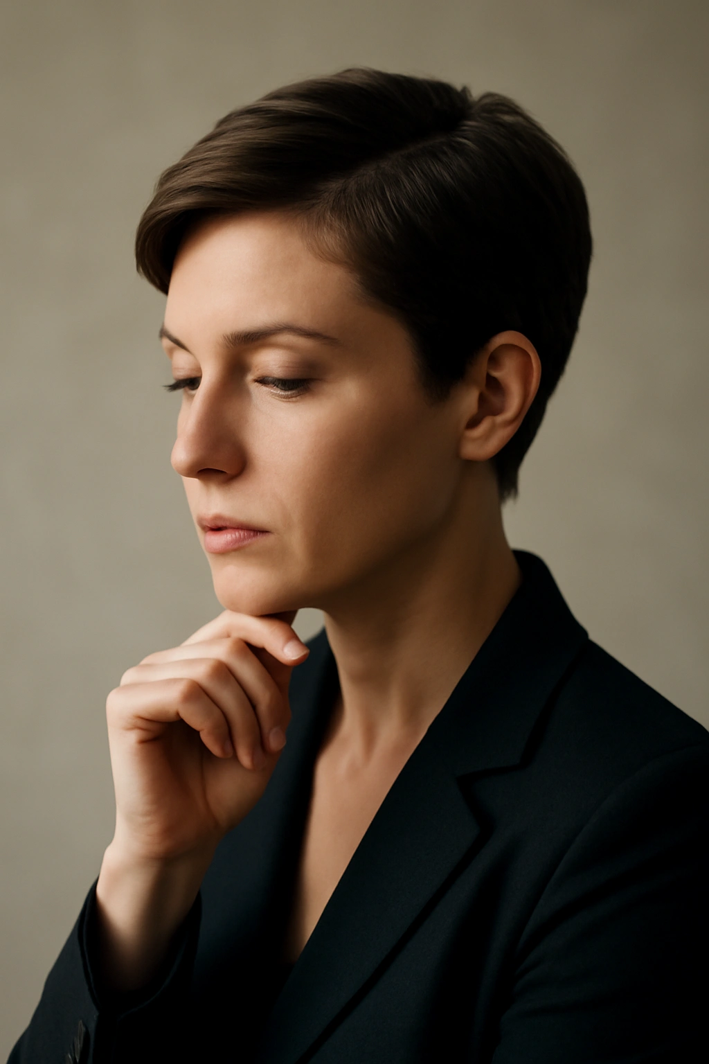 10 Polished Short Hairstyles for Any Formal Event 11 Minimalist portrait suggesting contemplation about chic short formal hairstyles