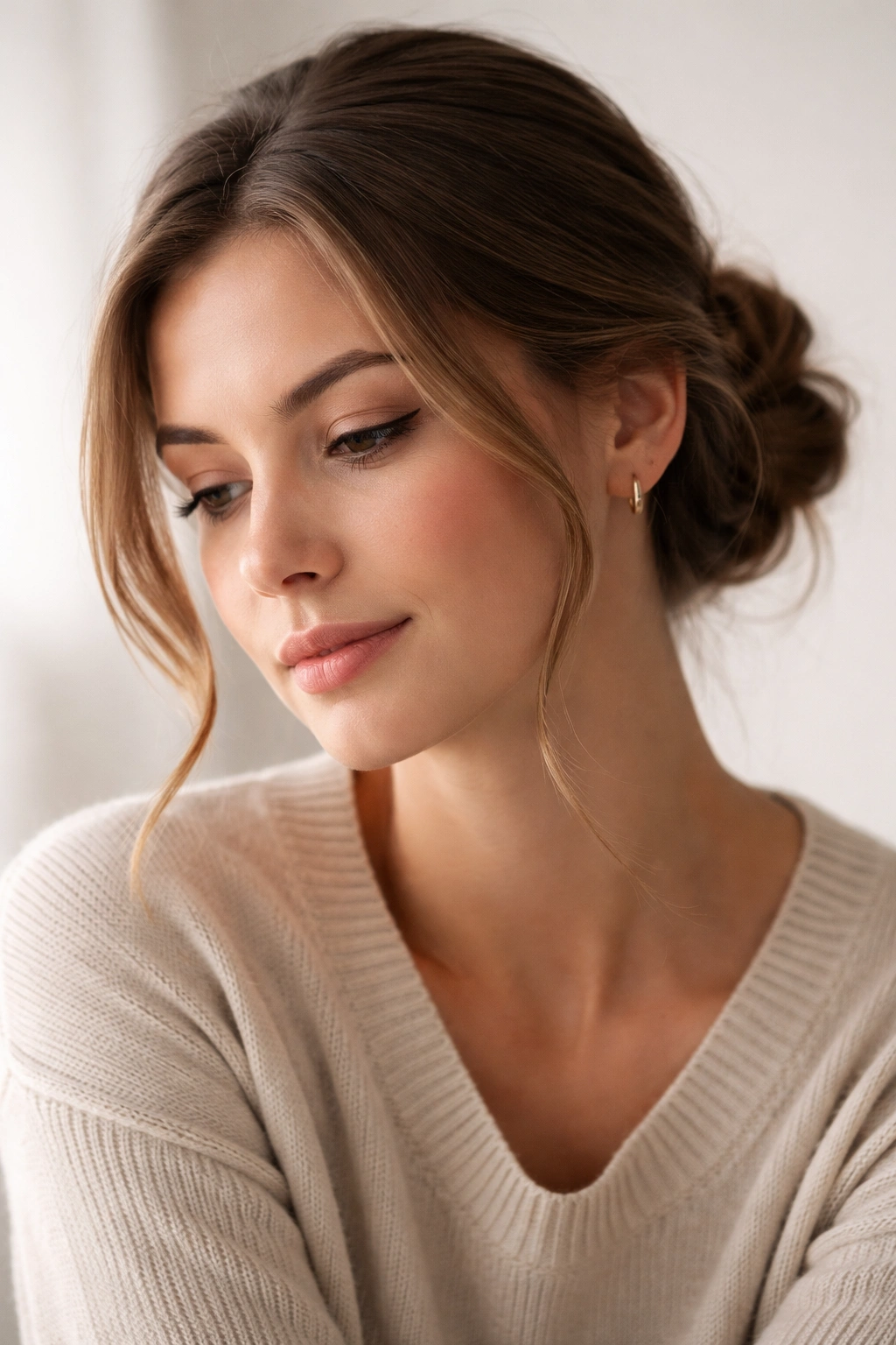 Contemplative portrait reflecting on quick everyday hairstyles