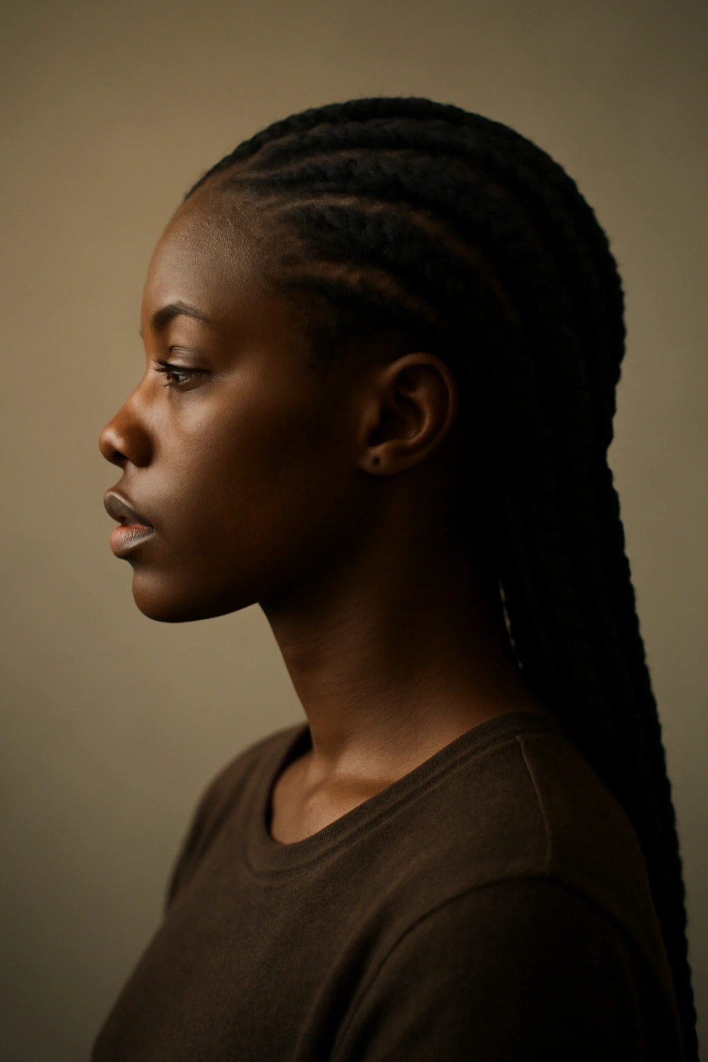 15 Natural Braid Styles Black Women Are Wearing Now 16 Minimalistic silhouette of a person with braided hair, pondering hairstyle choices.