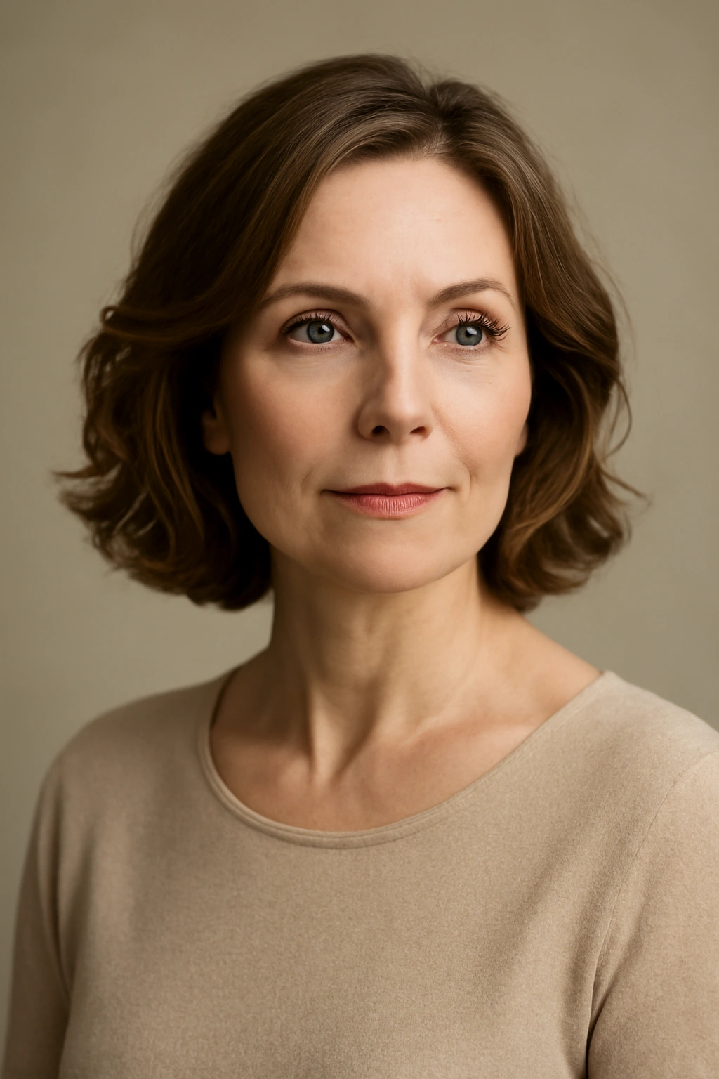 Mother of the Bride? 12 Pretty Short Hair Styles 13 Portrait of a woman with soft waves in shoulder-length hair, confident and elegant