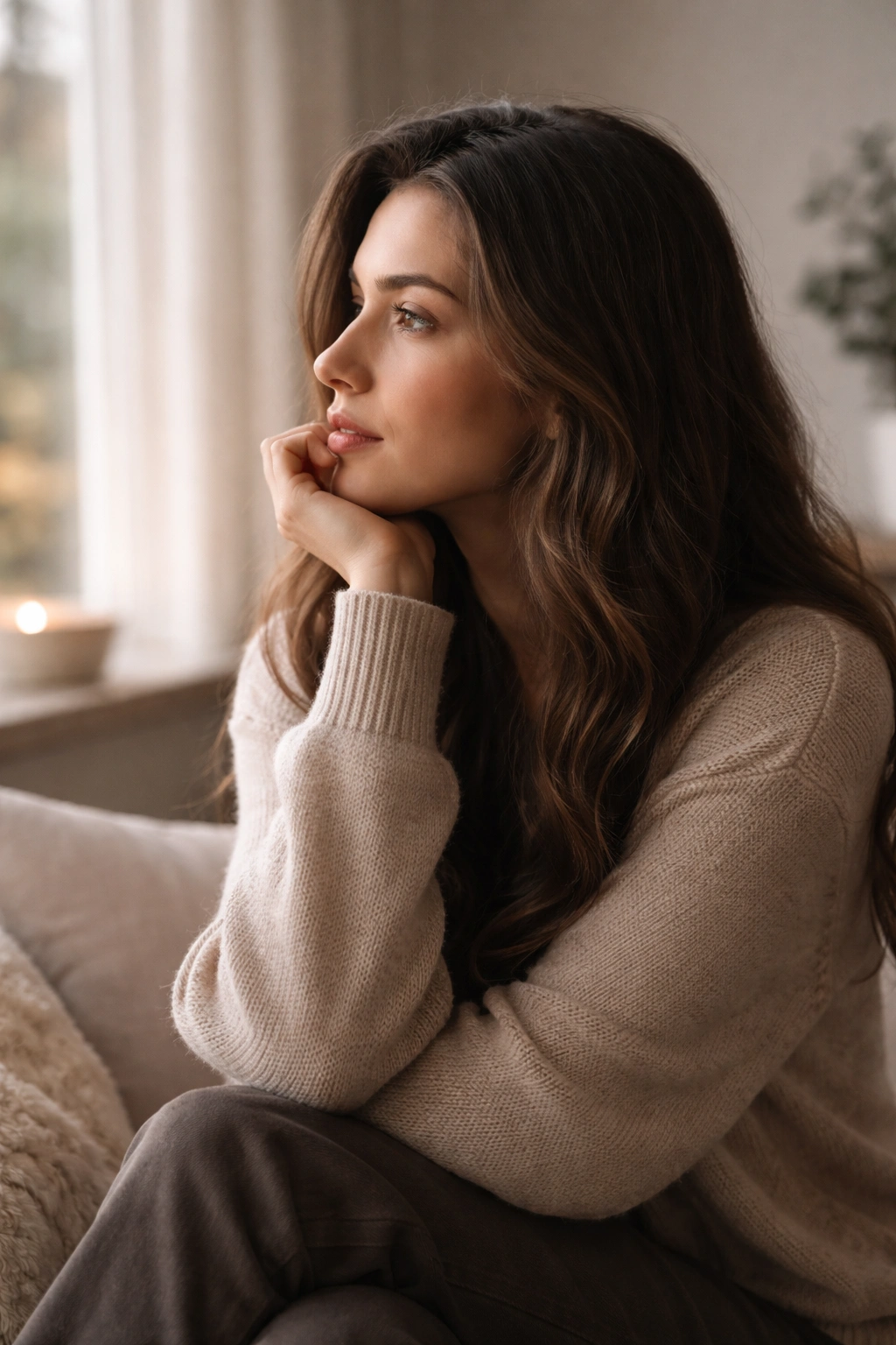 Contemplative silhouette in warm, minimal setting