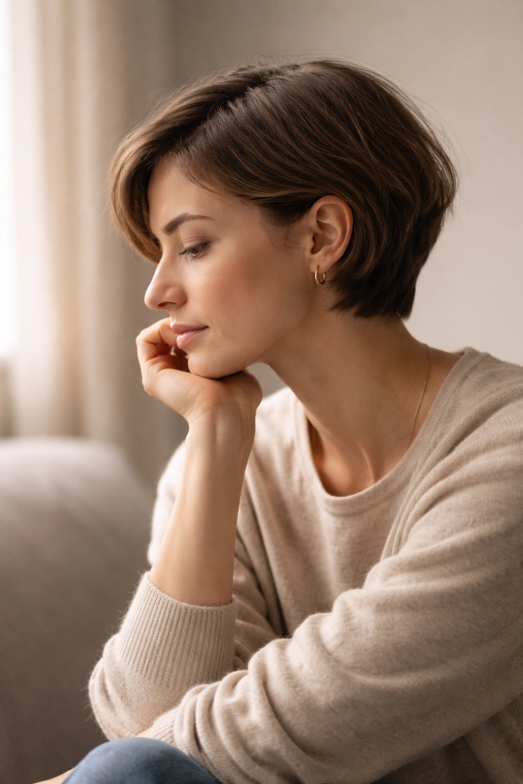 15 Low Maintenance Haircuts For Packed Schedules 16 Silhouette of a thoughtful person with a simple low-maintenance hairstyle