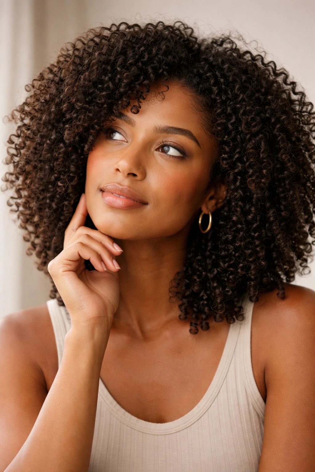 18 Haircuts For Natural Hair Sorted By Curl Type 19 Thoughtful portrait of a person with natural curls contemplating haircut choices and curl patterns